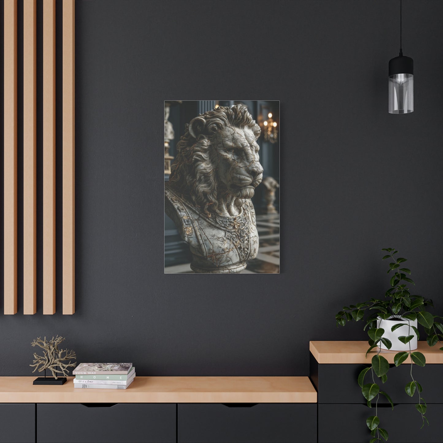 Marble Lion Bust Royal Sculpture Wall Art & Canvas Print