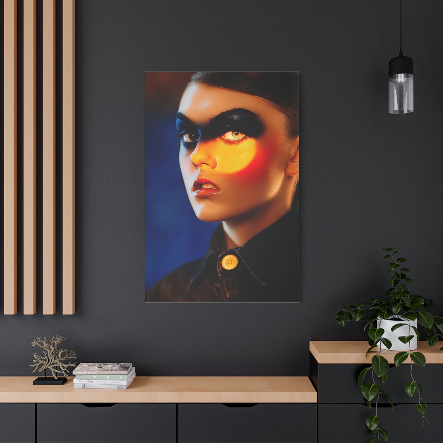 High Fashion Editorial Neon Shadow Portrait Wall Art & Canvas Print