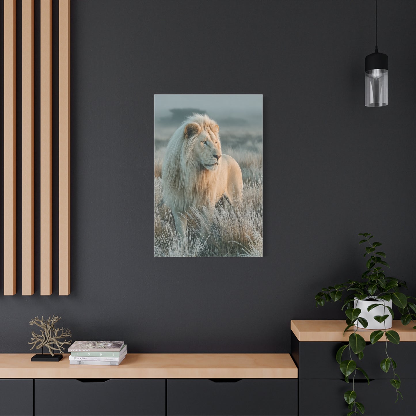 White Lion Frosted Grass Portrait Wall Art & Canvas Print