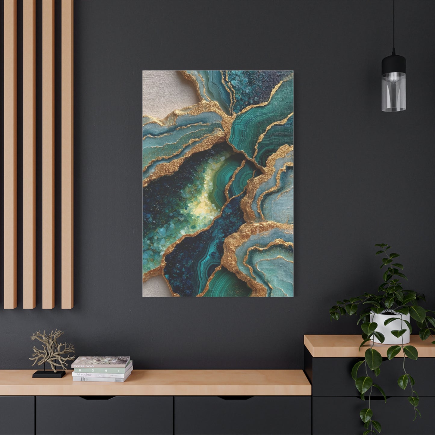 Malachite Emerald & Gold Geode Abstract Wall Art & Canvas Print