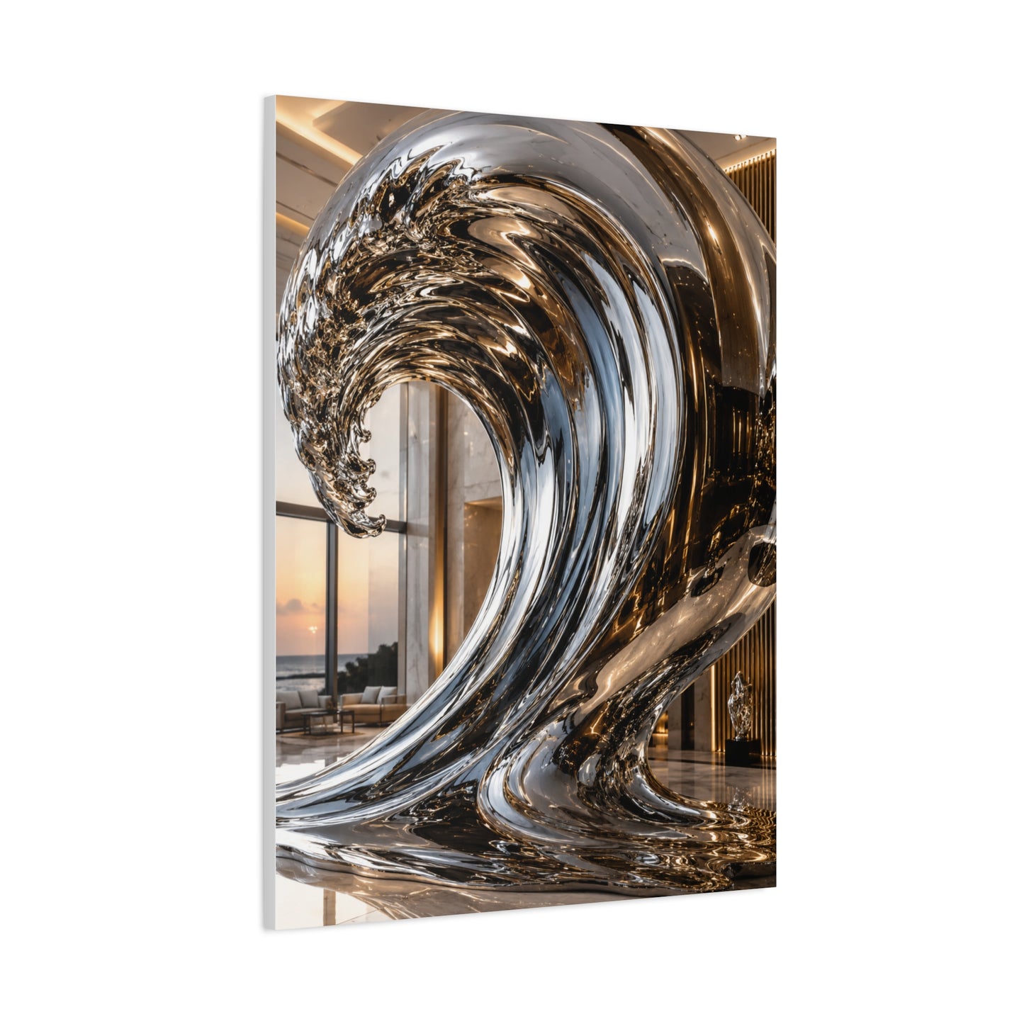 Luxury Chrome Wave Sculpture Interior Wall Art & Canvas Print