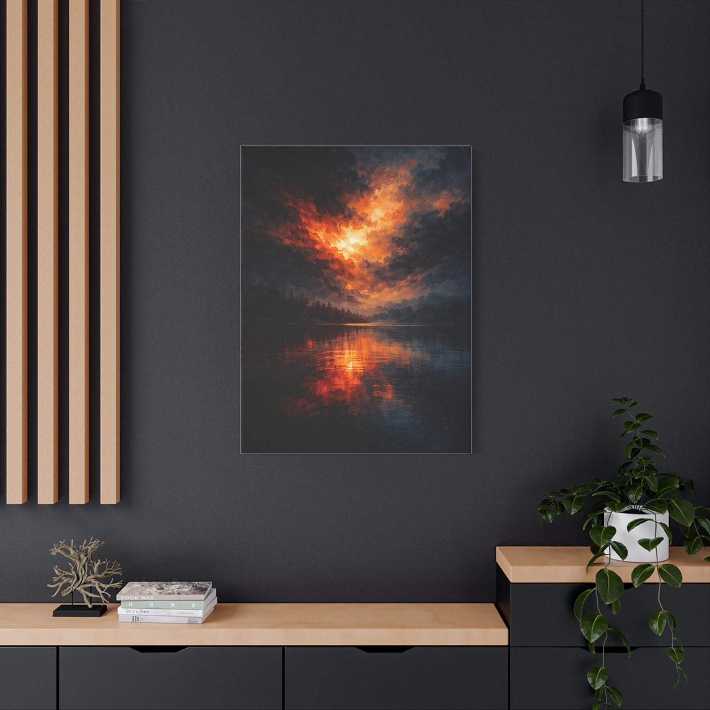 Dramatic Orange Sky Reflection Landscape Wall Art & Canvas Print