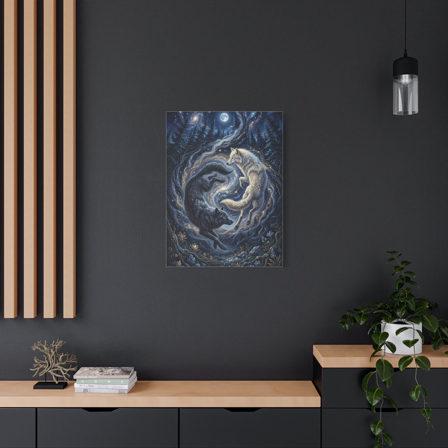 Yin Yang Cosmic Wolves Balance Scene Wall Art & Canvas Print