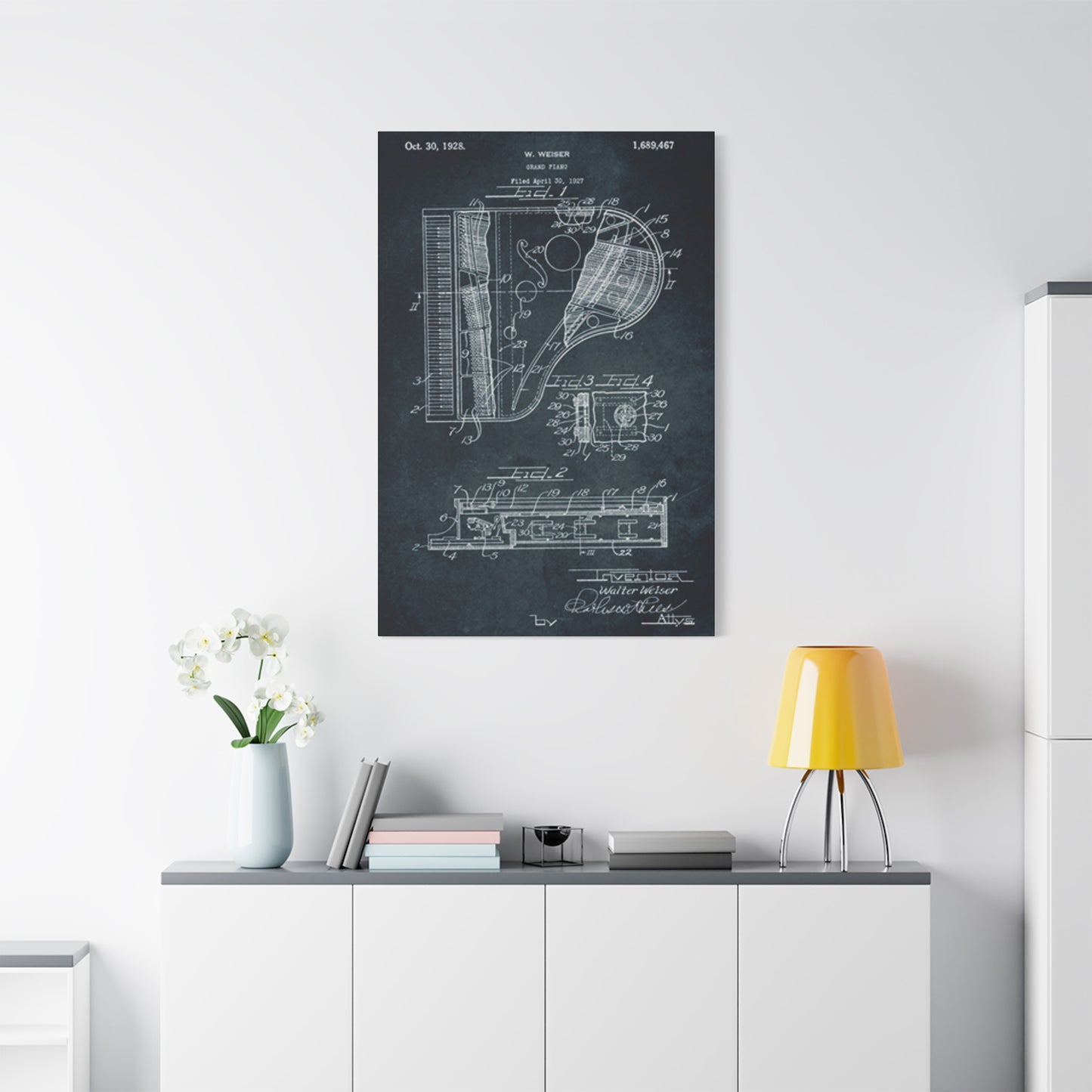 Piano Blueprint Wall Art & Canvas Prints
