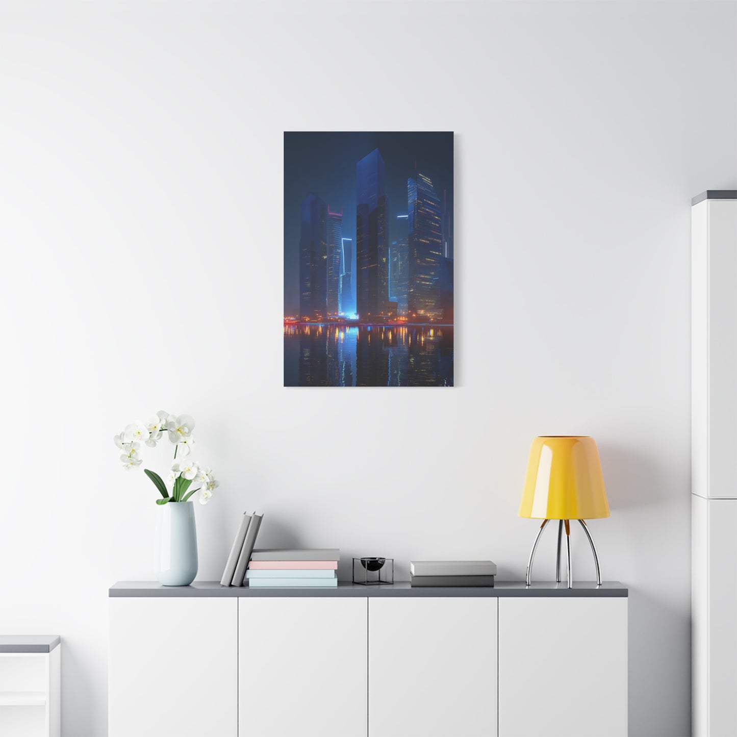 Futuristic Neon City Skyline Night Wall Art & Canvas Print