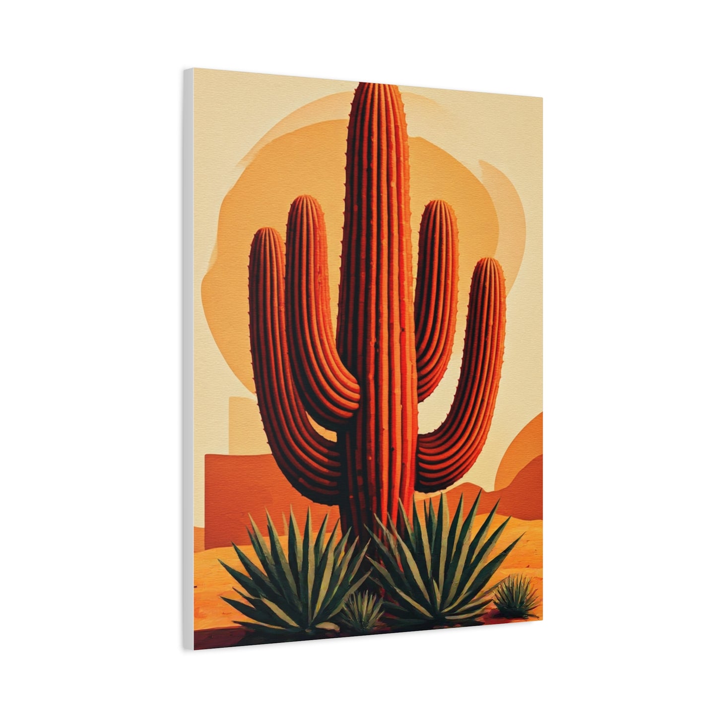 Golden Desert Sunset Saguaro Illustration Wall Art & Canvas Prints