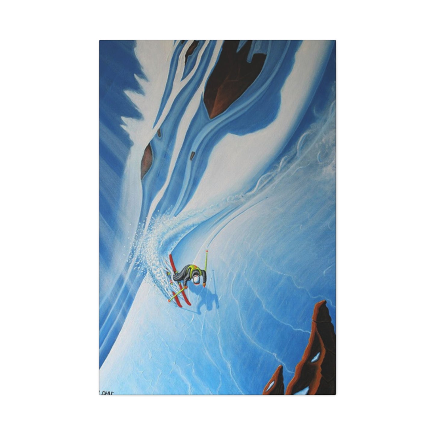 Skiing In Snowy Rocks Wall Art & Canvas Prints