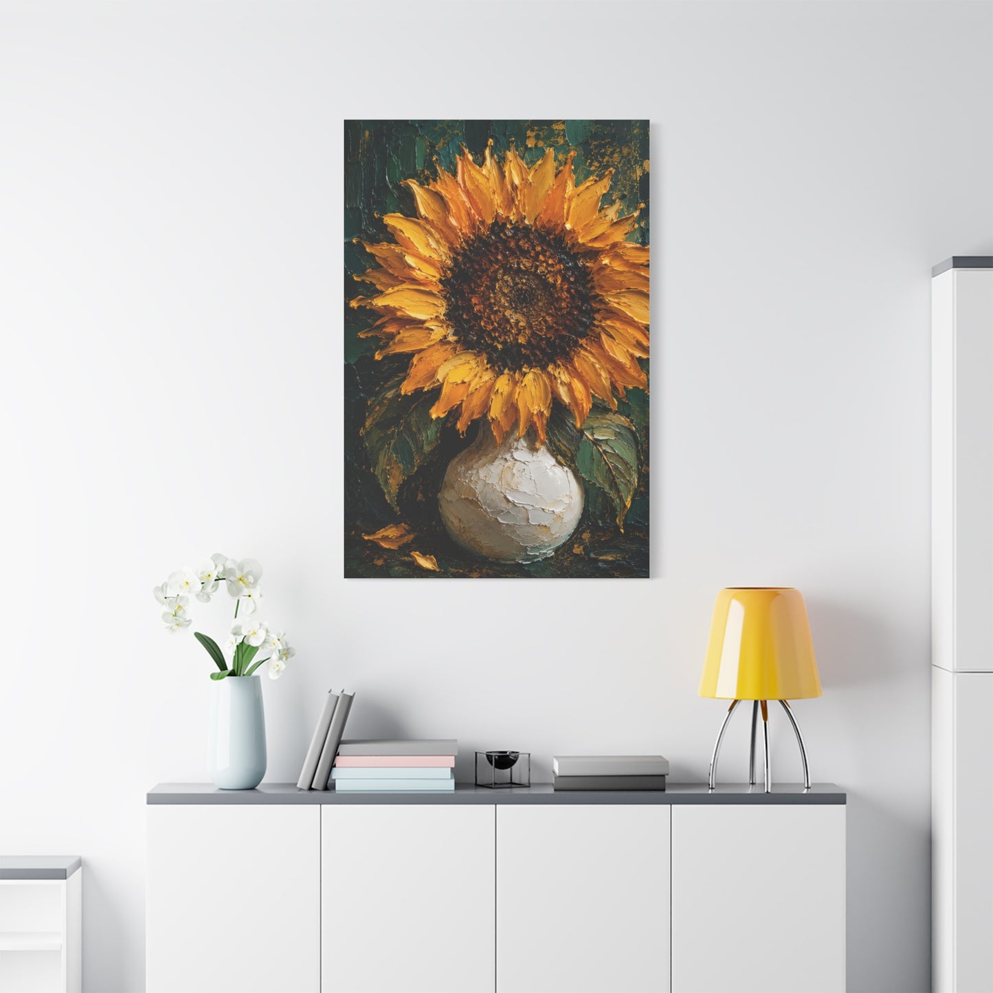 Luxury Impasto Sunflower Vase Painting Wall Art & Canvas Print