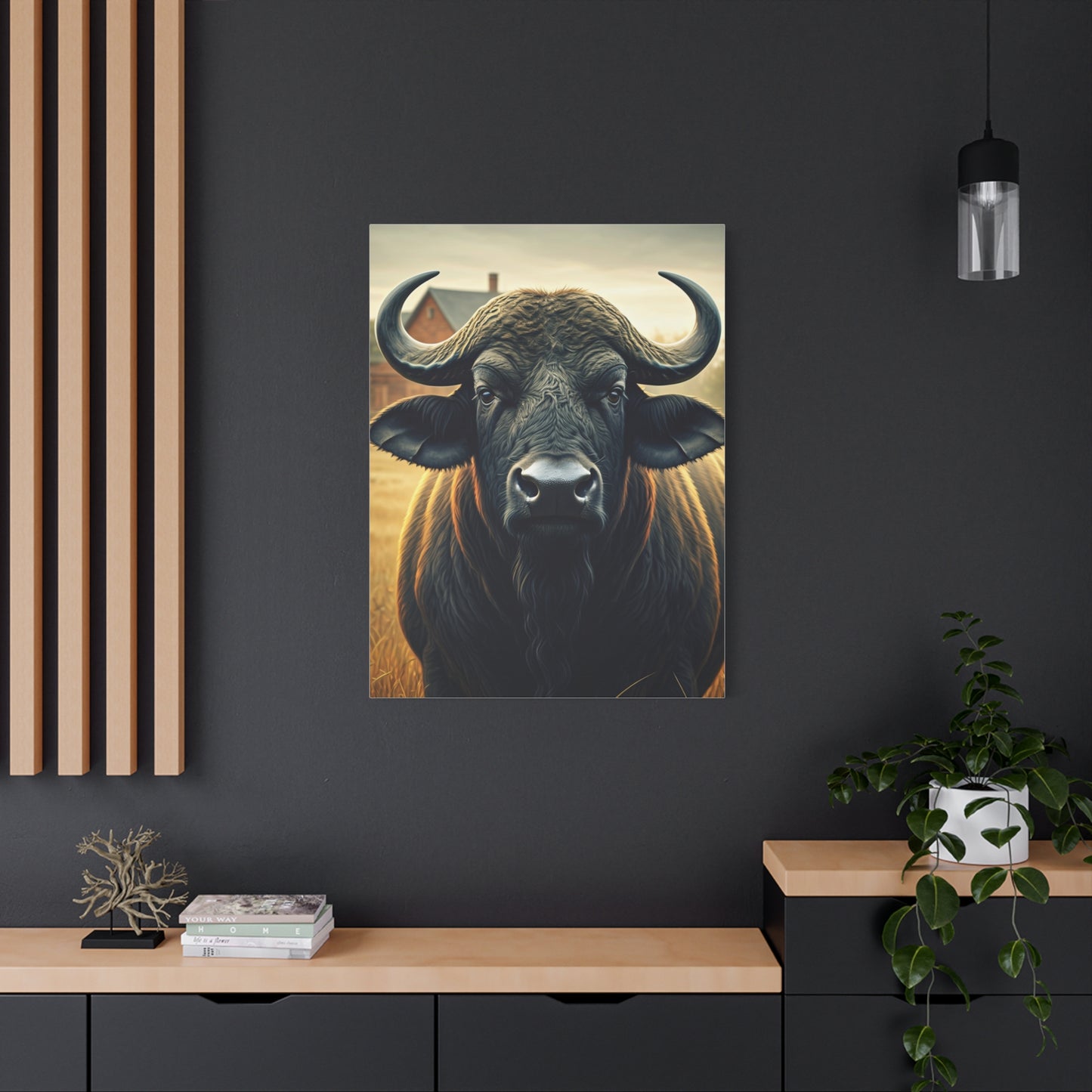 Symmetrical Cape Buffalo Portrait with Massive Curved Horns Wall Art & Canvas Print