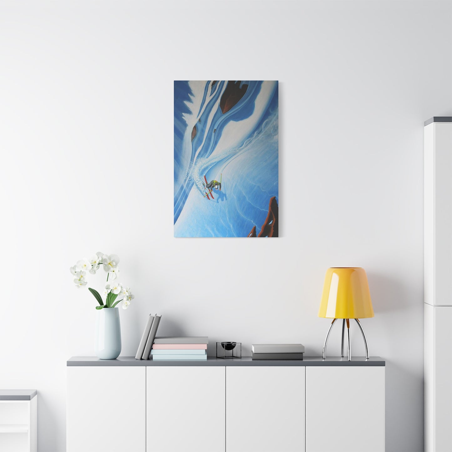 Skiing In Snowy Rocks Wall Art & Canvas Prints