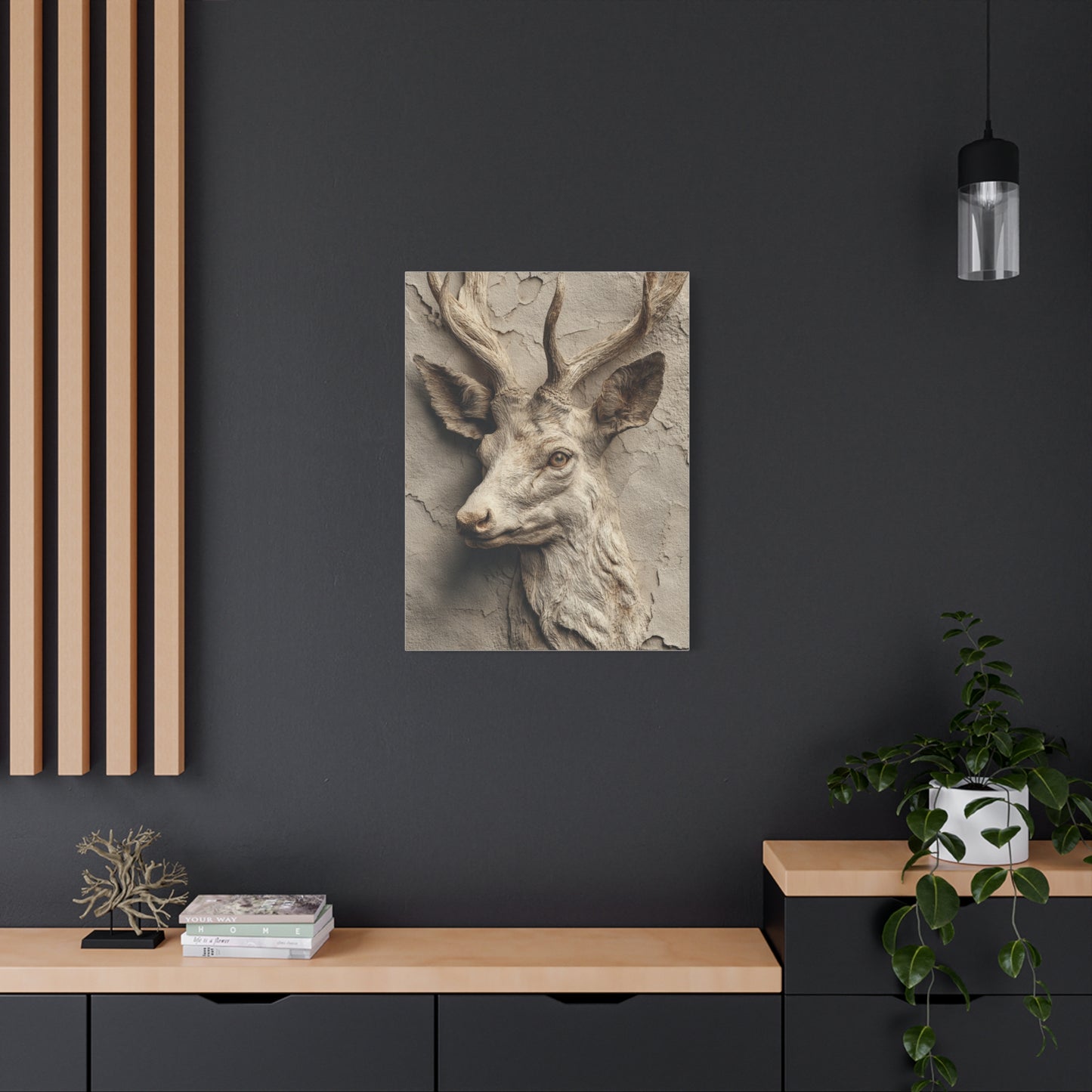 Rustic Stone Deer Relief Wall Art & Canvas Print