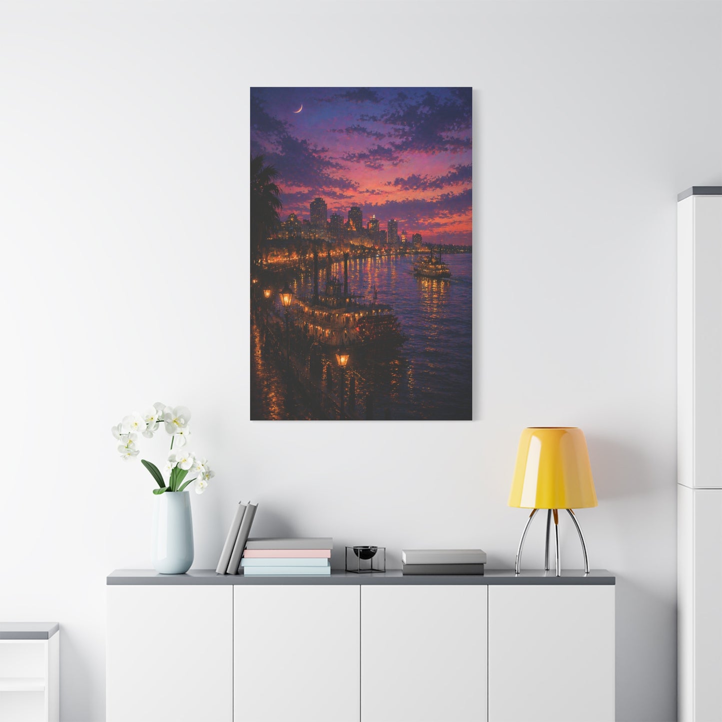 Mississippi River Twilight Cityscape Wall Art & Canvas Print