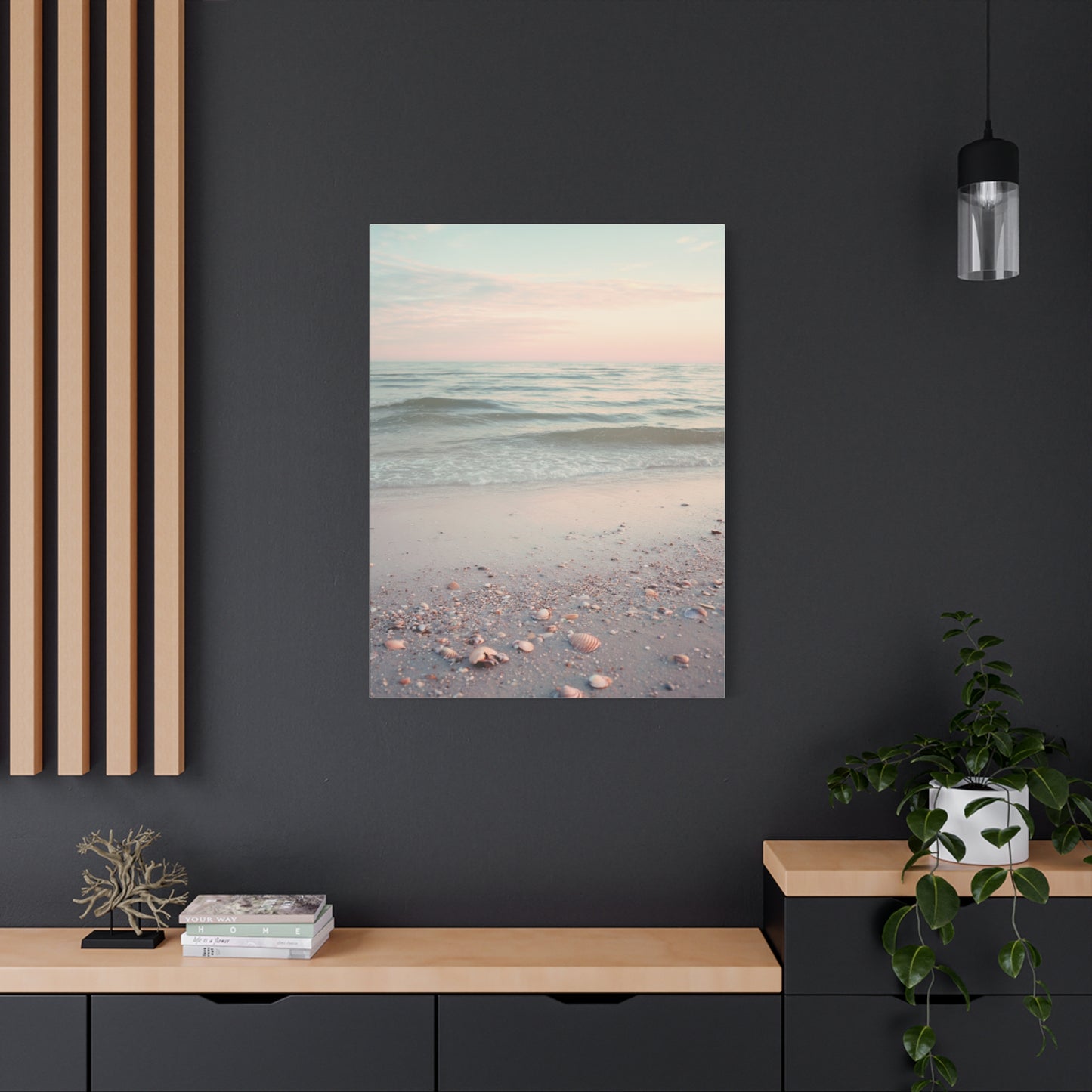 Pastel Sunrise Beach with Seashell Shore Wall Art & Canvas Print