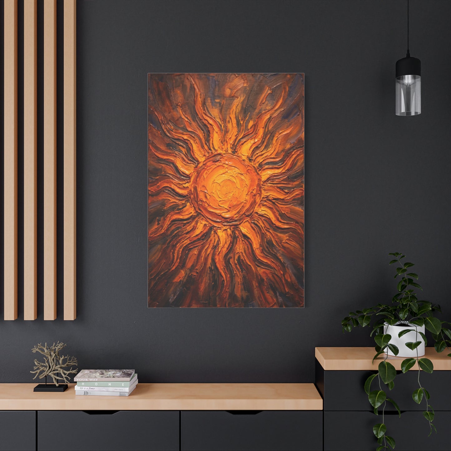 Fiery Impasto Sunburst Painting Wall Art & Canvas Print