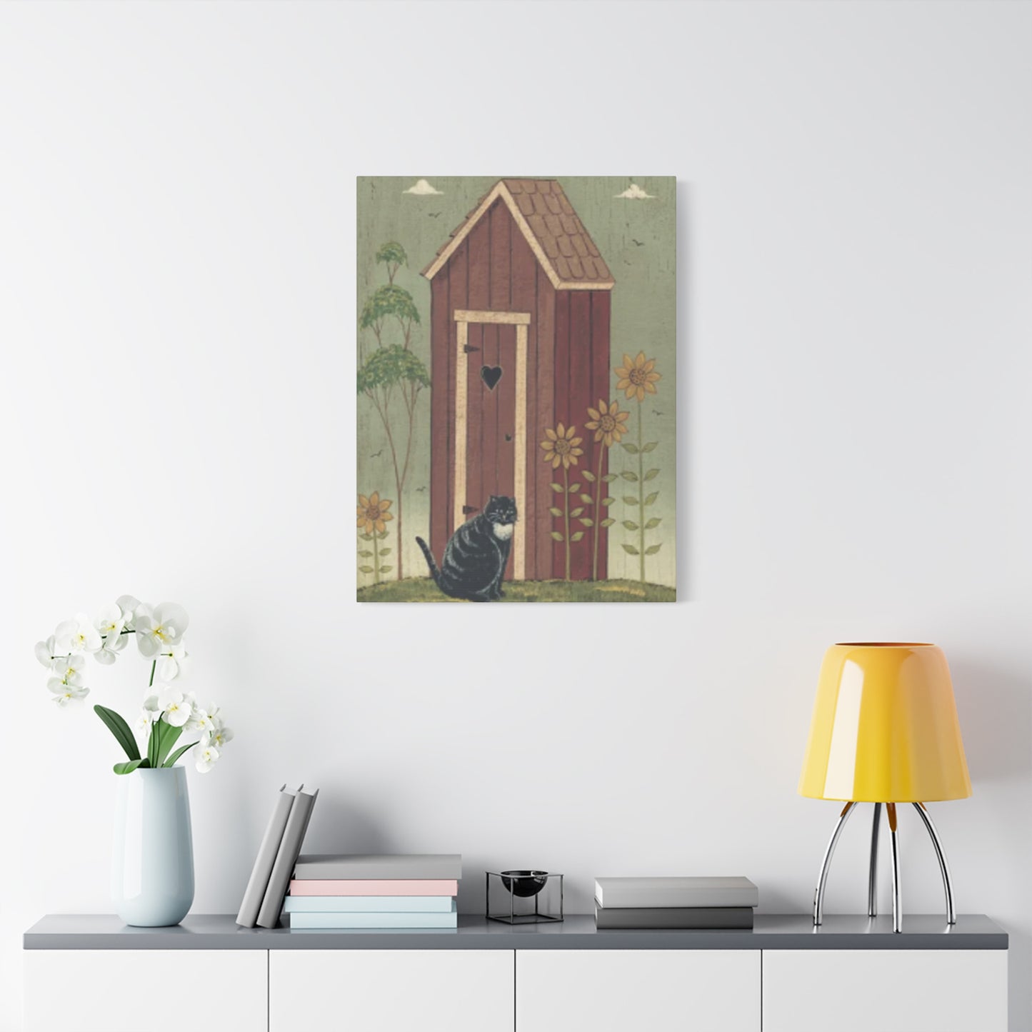 Cat With Cat House Kimble Warren Wall Art & Canvas Prints