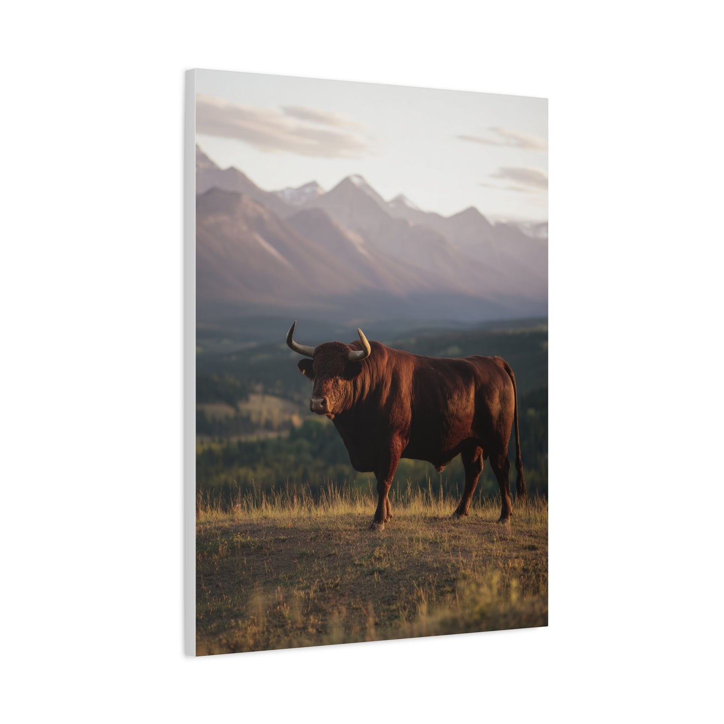 Mountain Ridge Bull Landscape Wall Art & Canvas Print