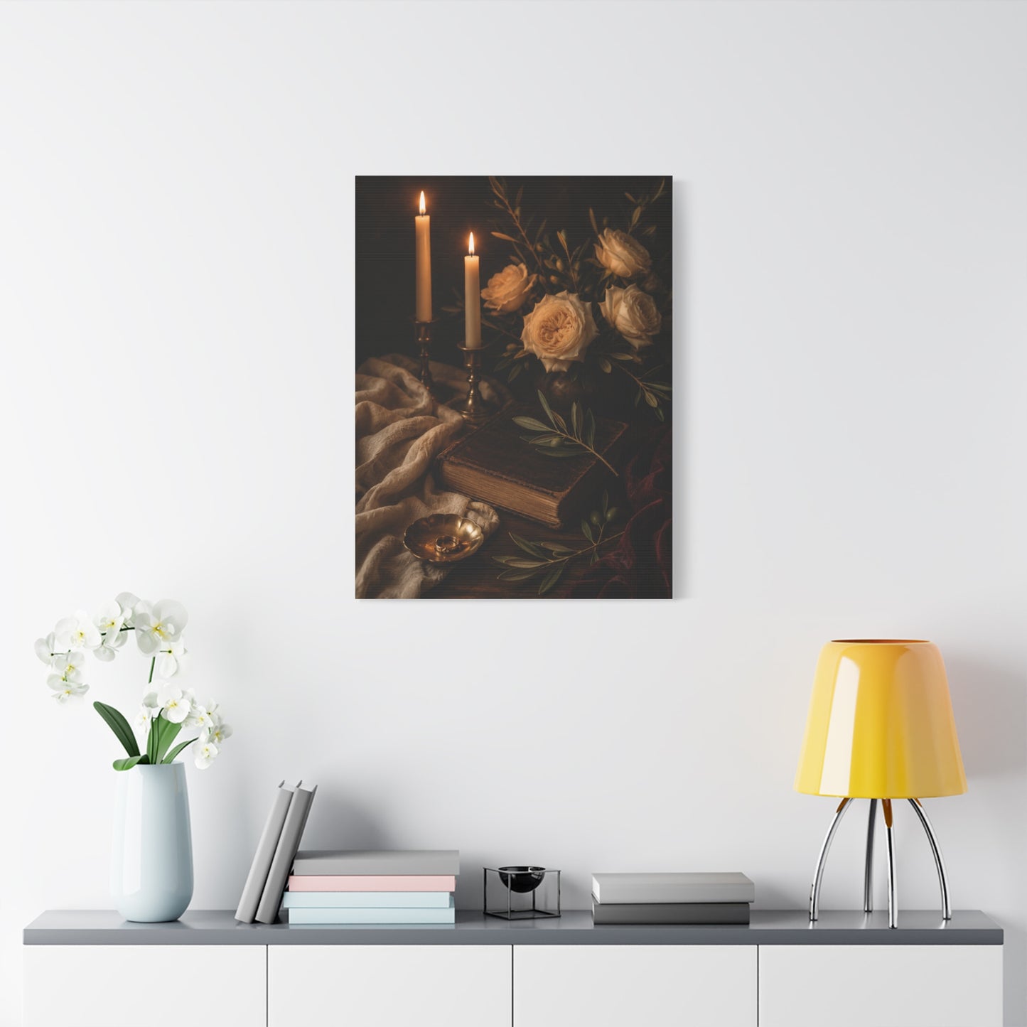 Romantic Candlelit Rose Still Life Wall Art & Canvas Print