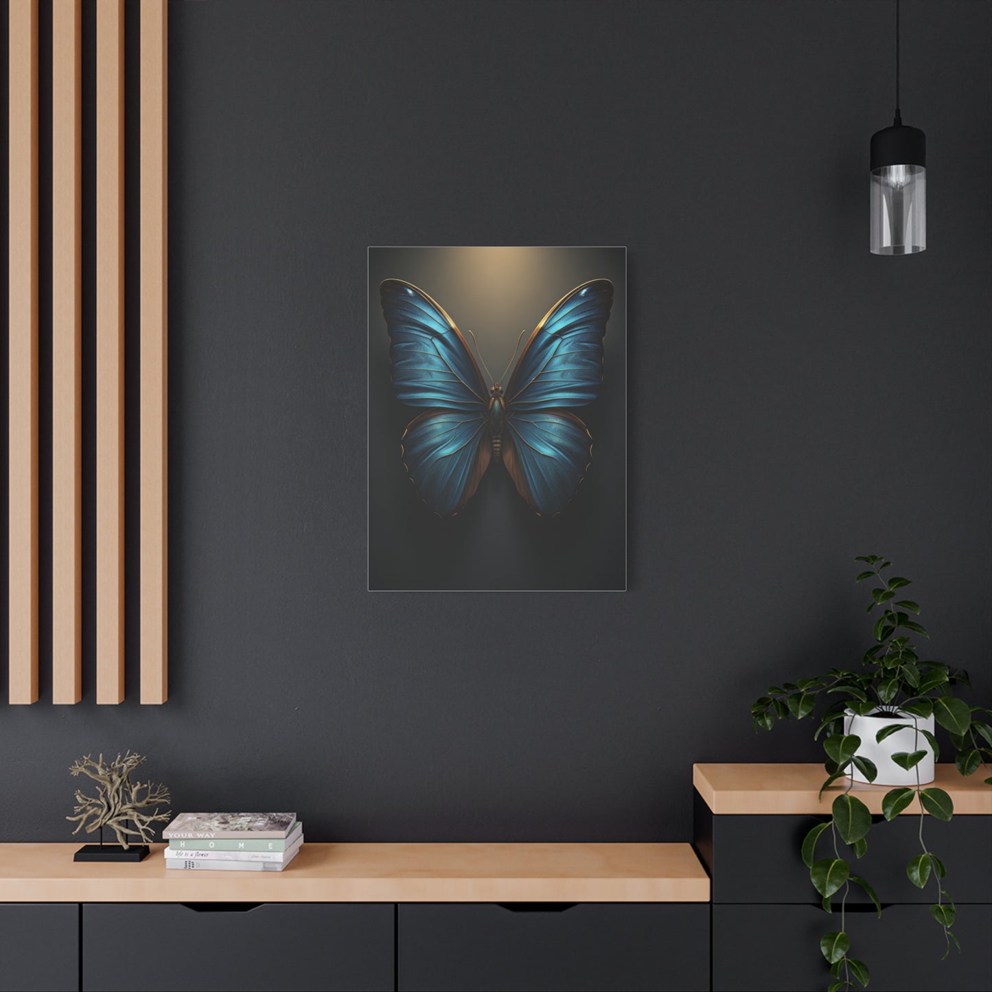 Midnight Blue Butterfly Symmetry Portrait Wall Art & Canvas Prints