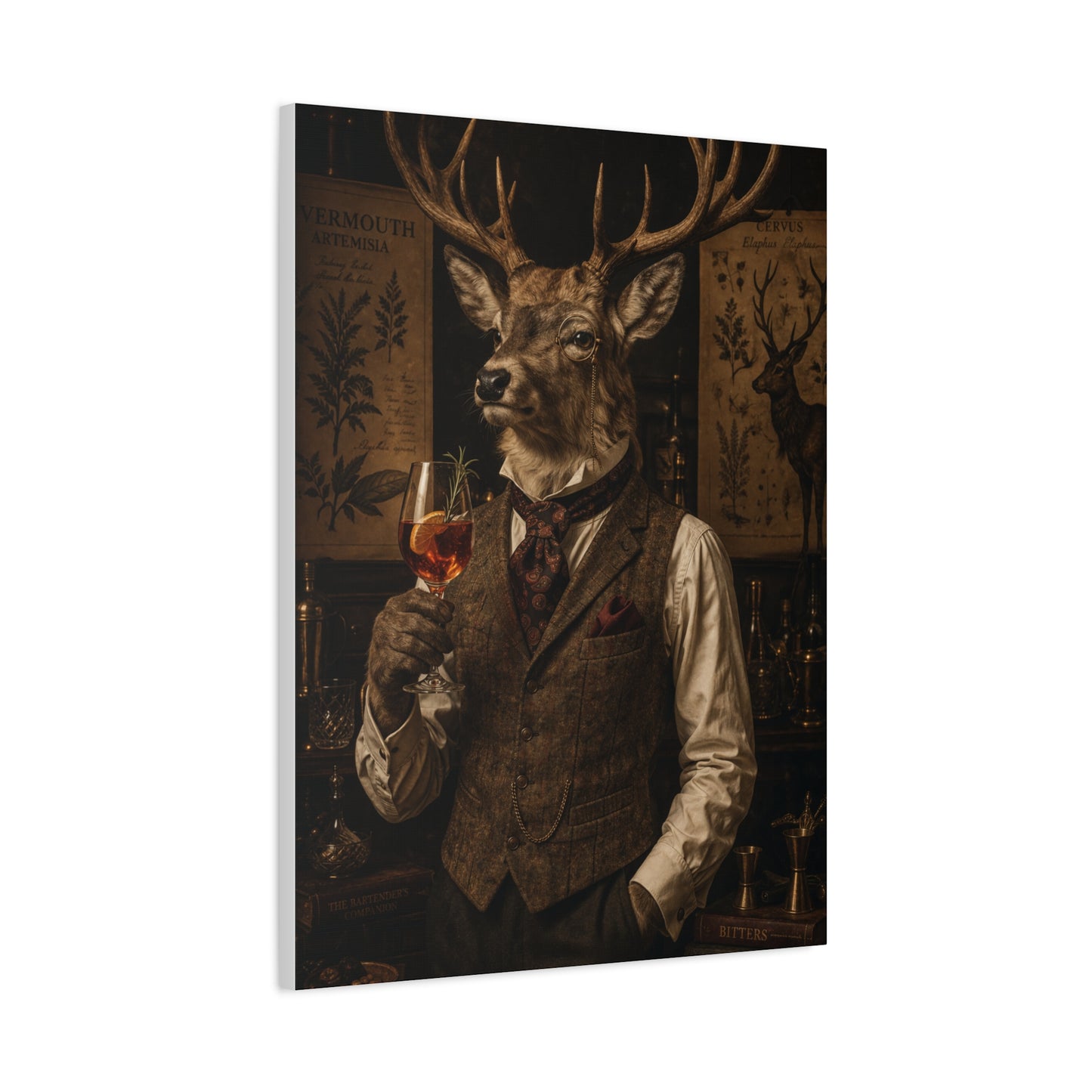 Vintage Botanical Stag Sommelier Portrait Wall Art & Canvas Print