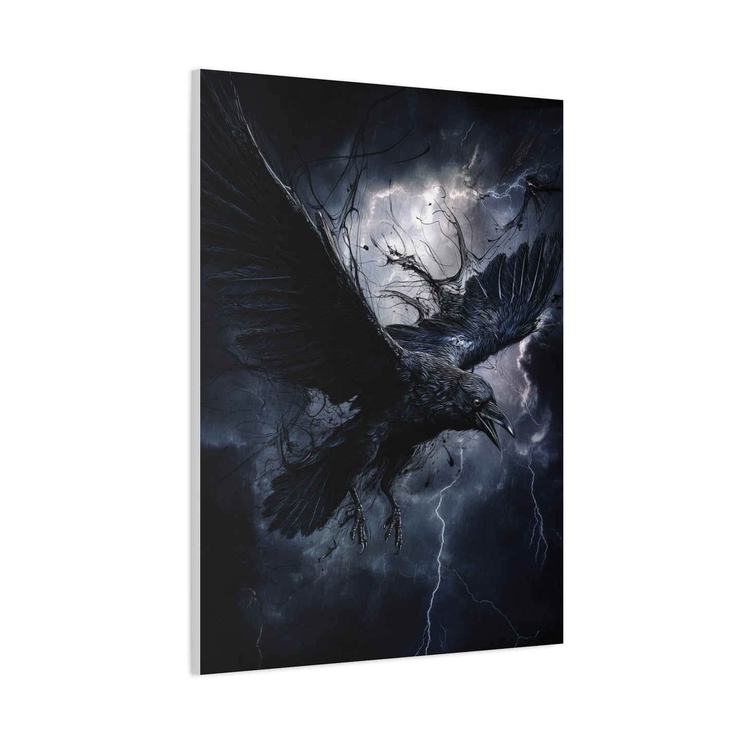 Raven Flying Through Storm Lightning Wall Art & Canvas Print