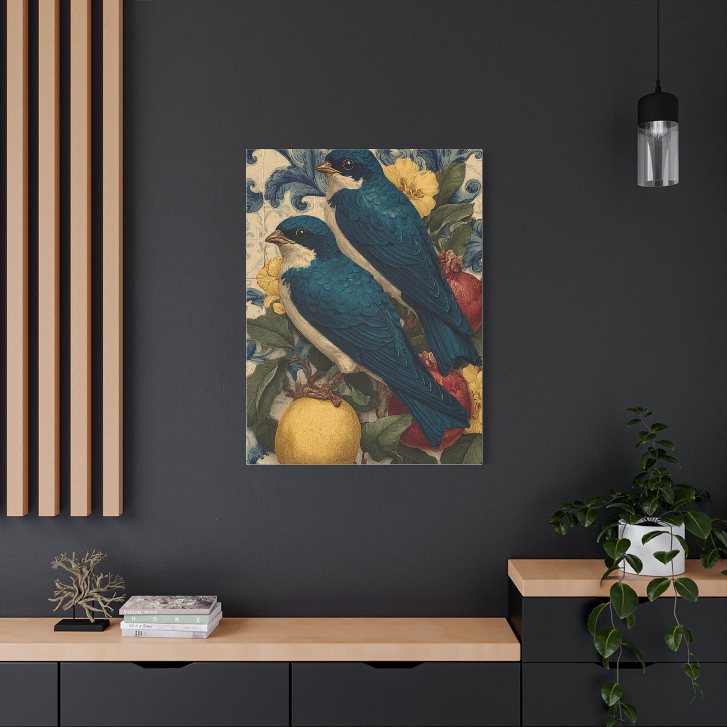 Italian Majolica Swallow & Citrus Wall Art & Canvas Print