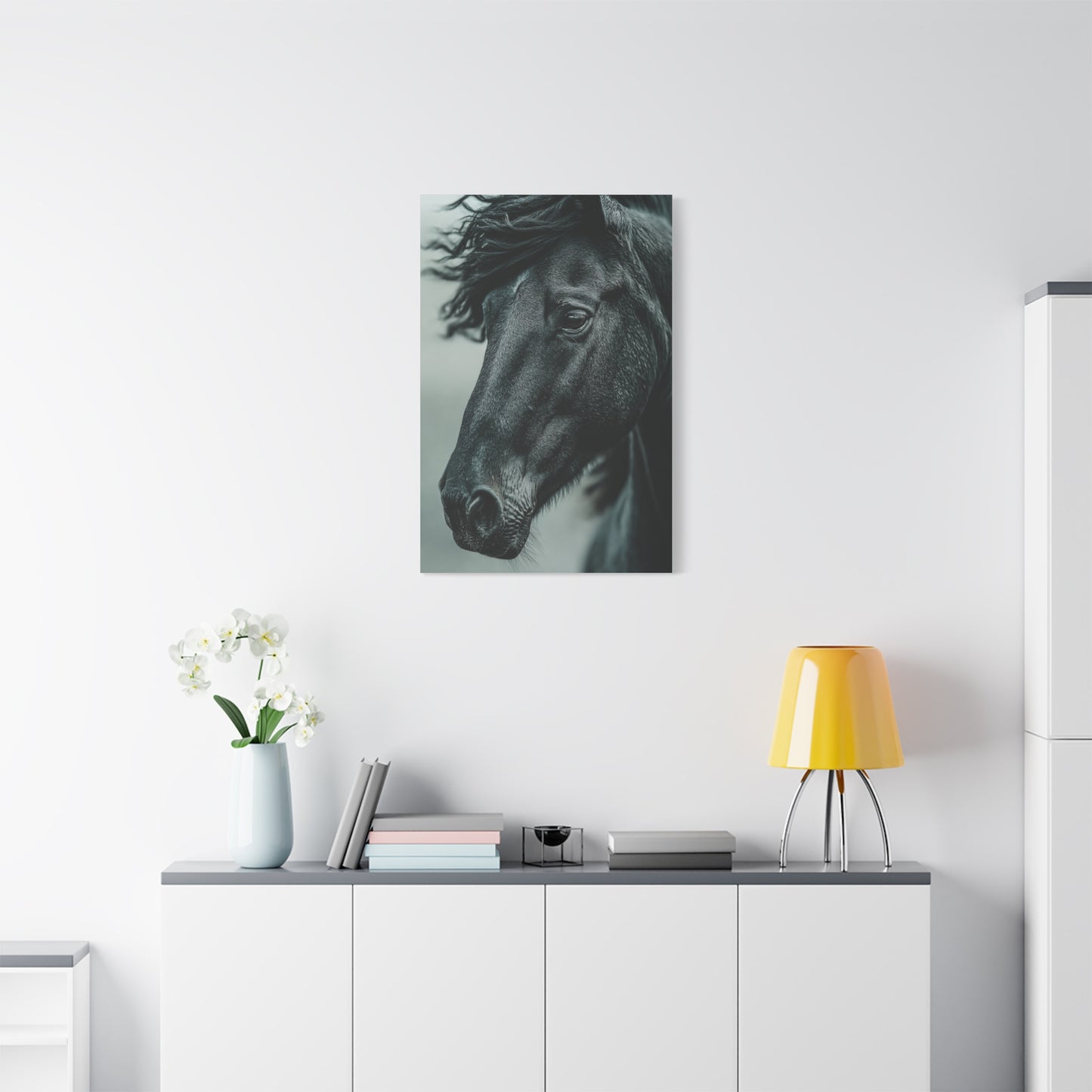 Black Stallion Close Portrait Wall Art & Canvas Print