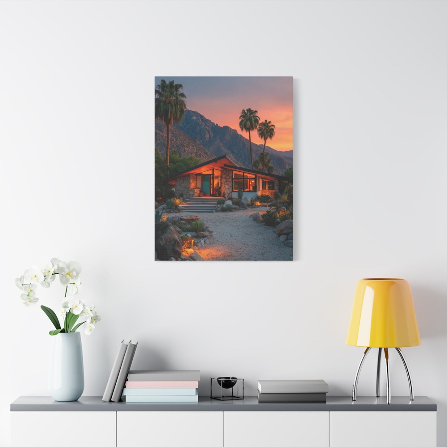 Desert Modern House at Sunset Wall Art & Canvas Print