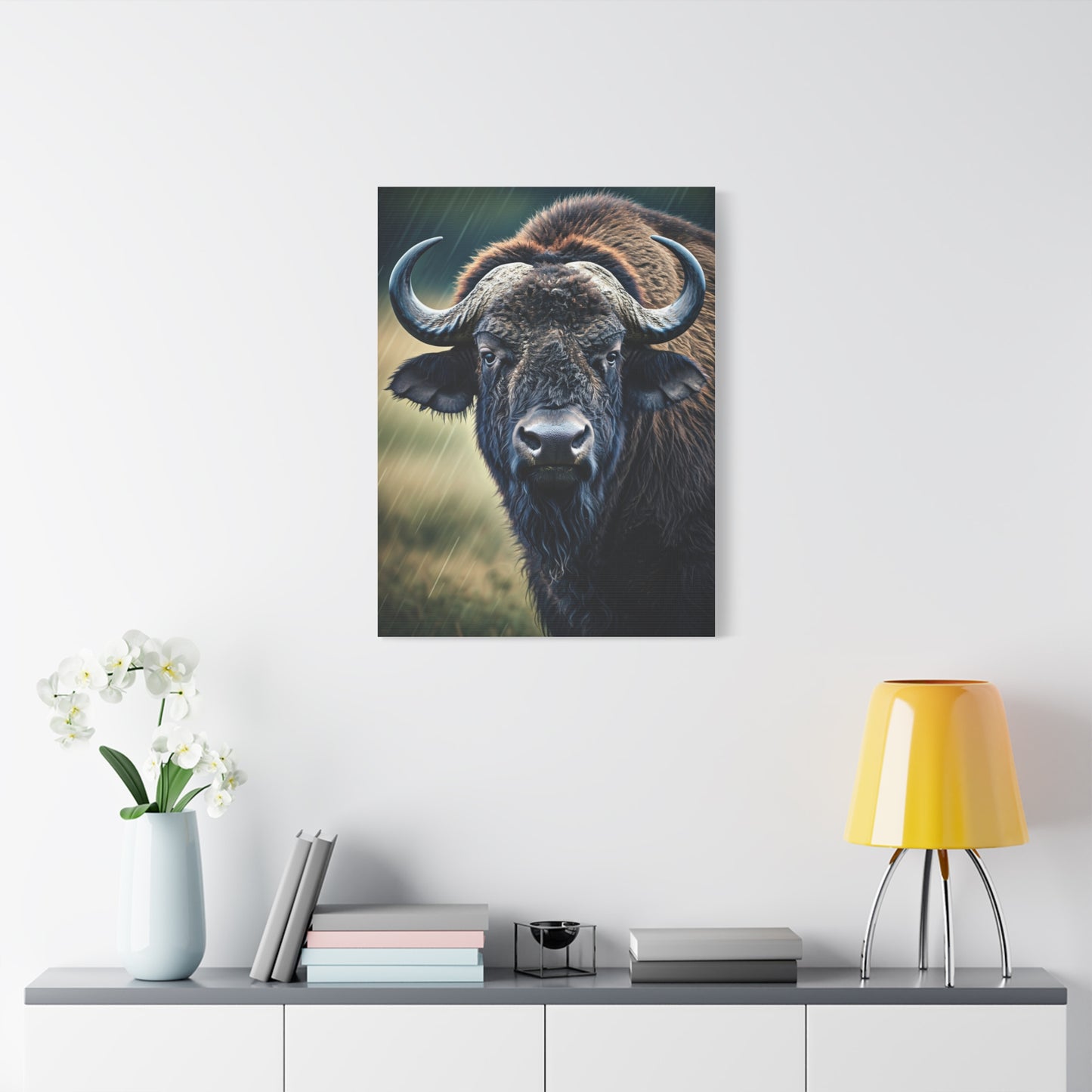 Cape Buffalo Frontal Portrait with Curved Horn Emphasis Wall Art & Canvas Print