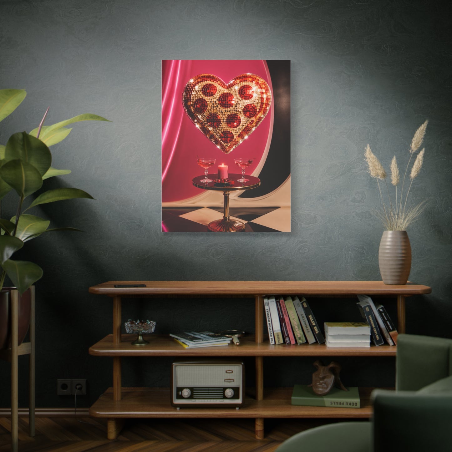Disco Heart Cocktail Romance Scene Wall Art & Canvas Print