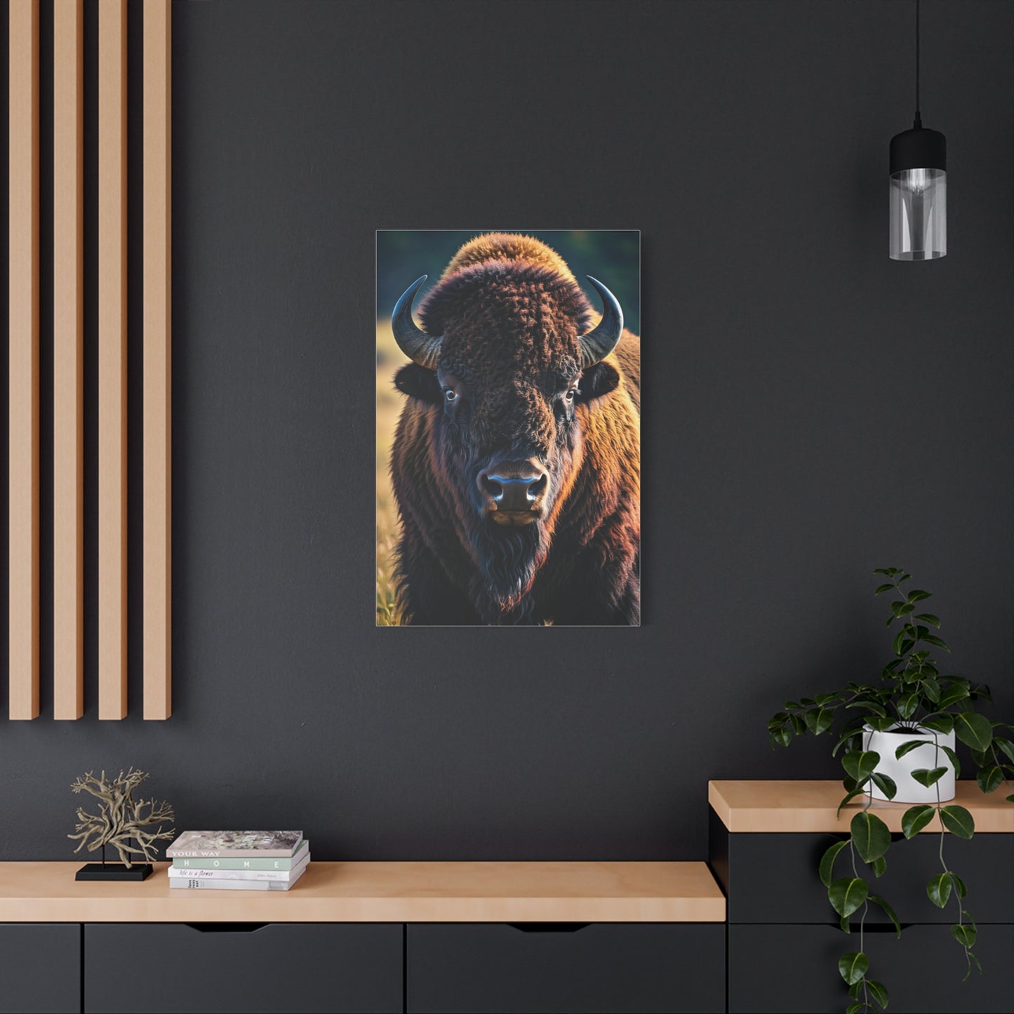 Dramatic Frontal Bison with Warm Copper Tones Wall Art & Canvas Print