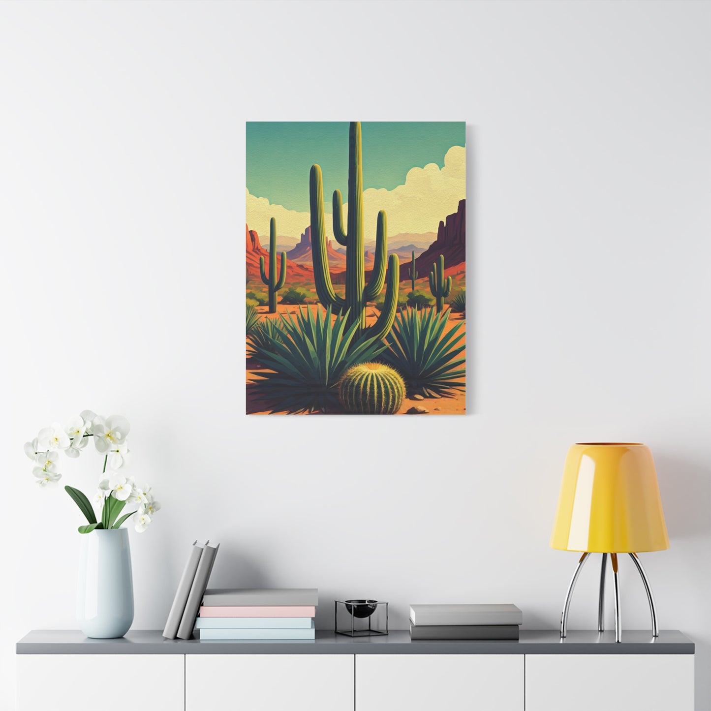 Sunlit Saguaro Desert Illustration Wall Art & Canvas Prints