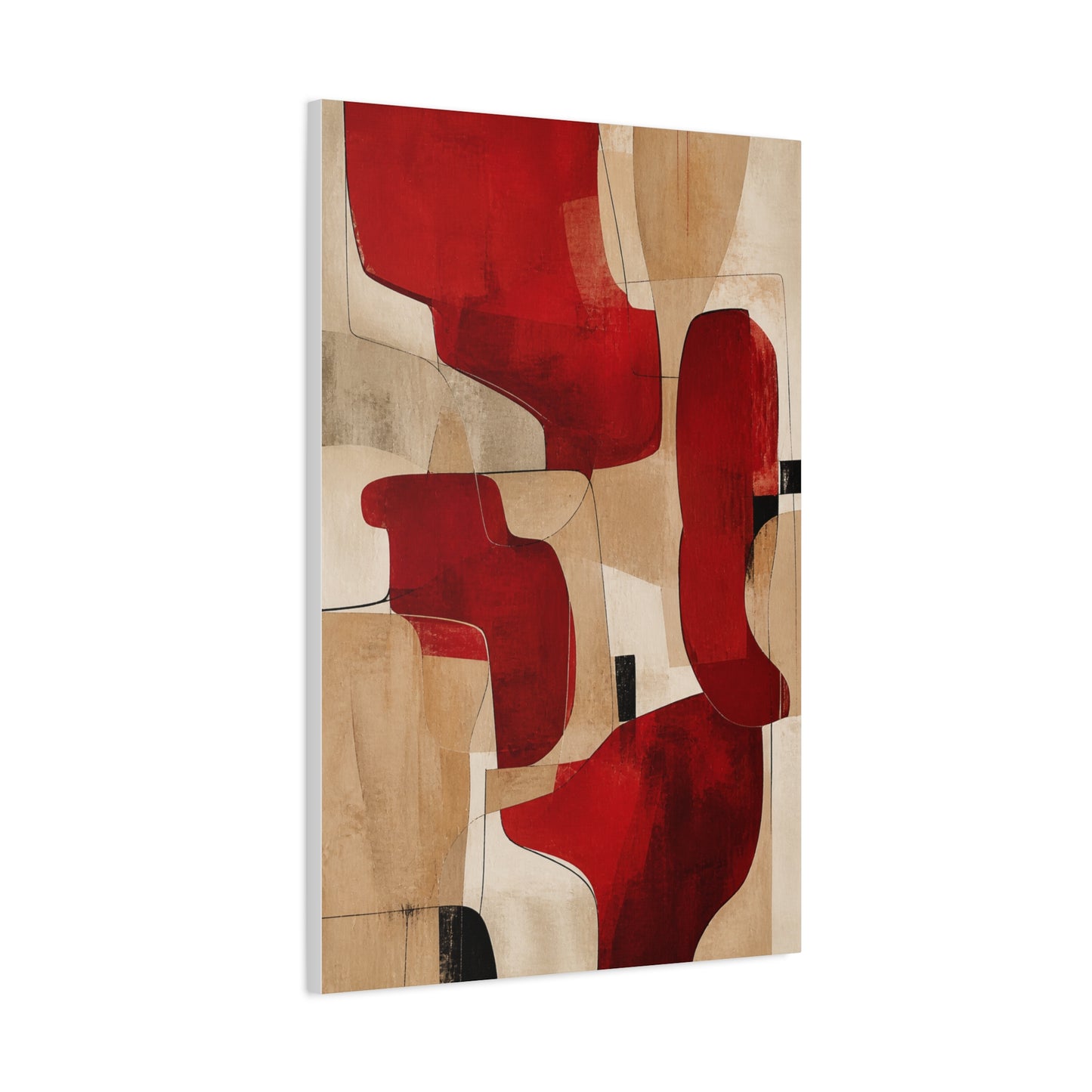 Modern Red and Beige Organic Abstract Wall Art & Canvas Print