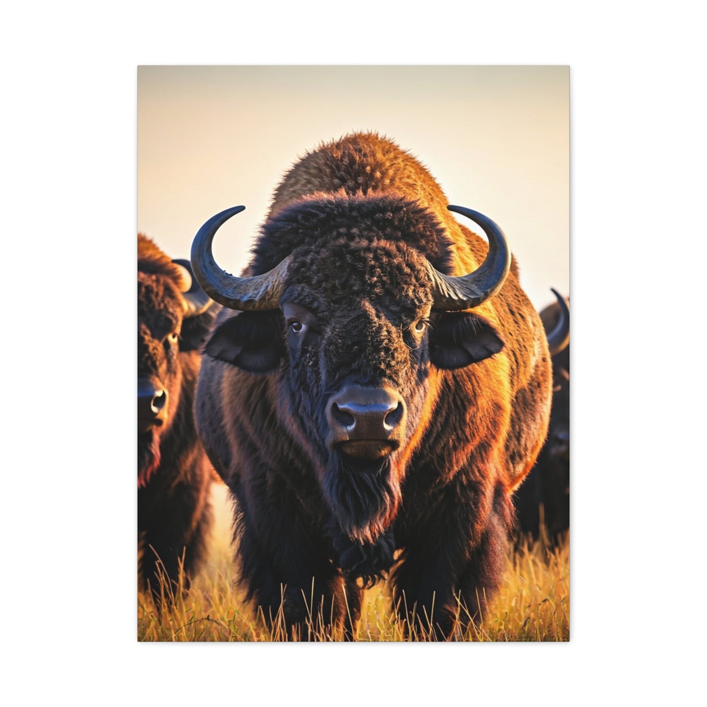 Bison Herd Leader in Golden Field Wall Art & Canvas Print
