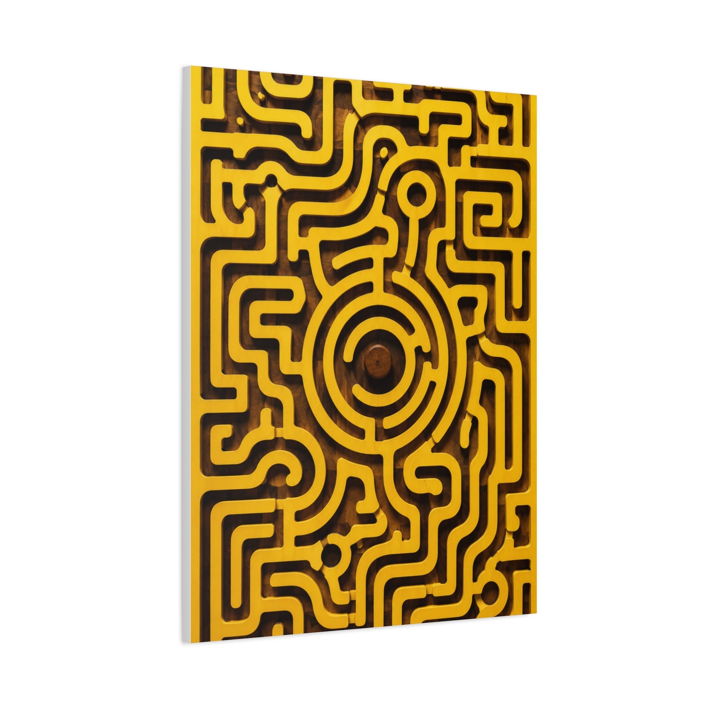 Circular Labyrinth Yellow Relief Design Wall Art & Canvas Print