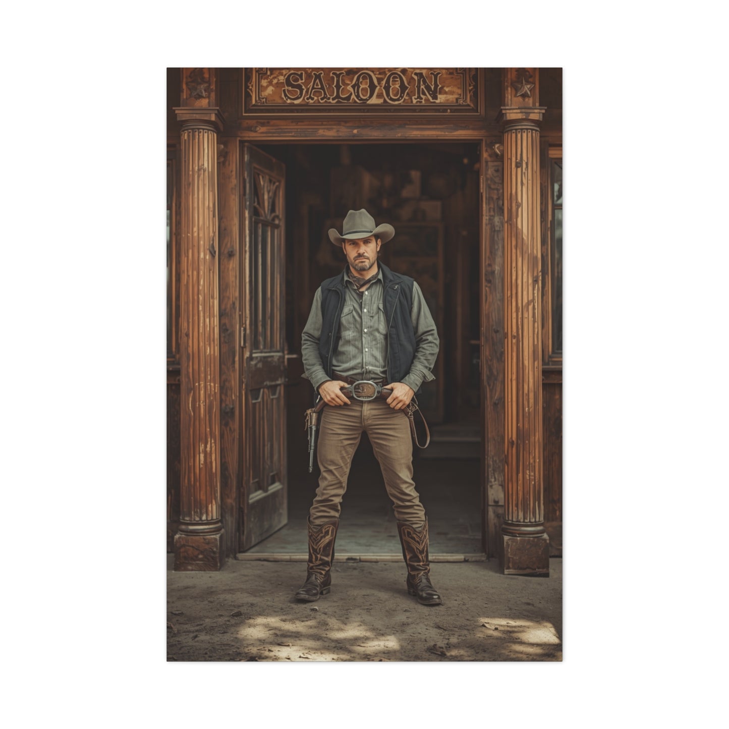 Gunslinger Outside the Saloon Wall Art & Canvas Print