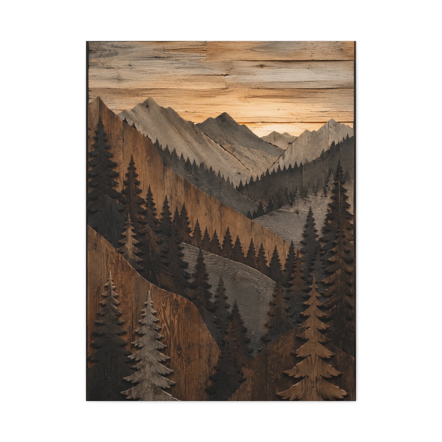 Layered Wood Mountain Forest Relief Trees Wall Art & Canvas Print