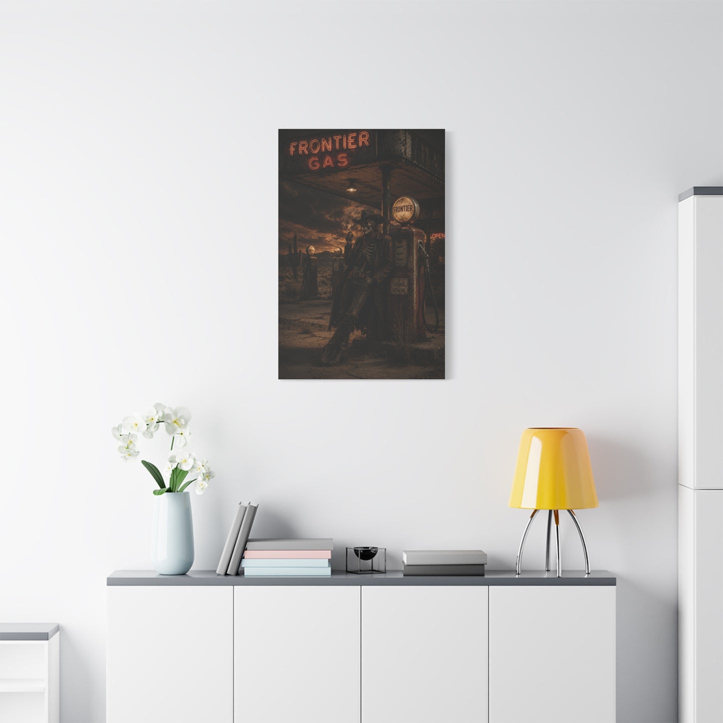 Frontier Gas Station Skeleton Outlaw Wall Art & Canvas Print