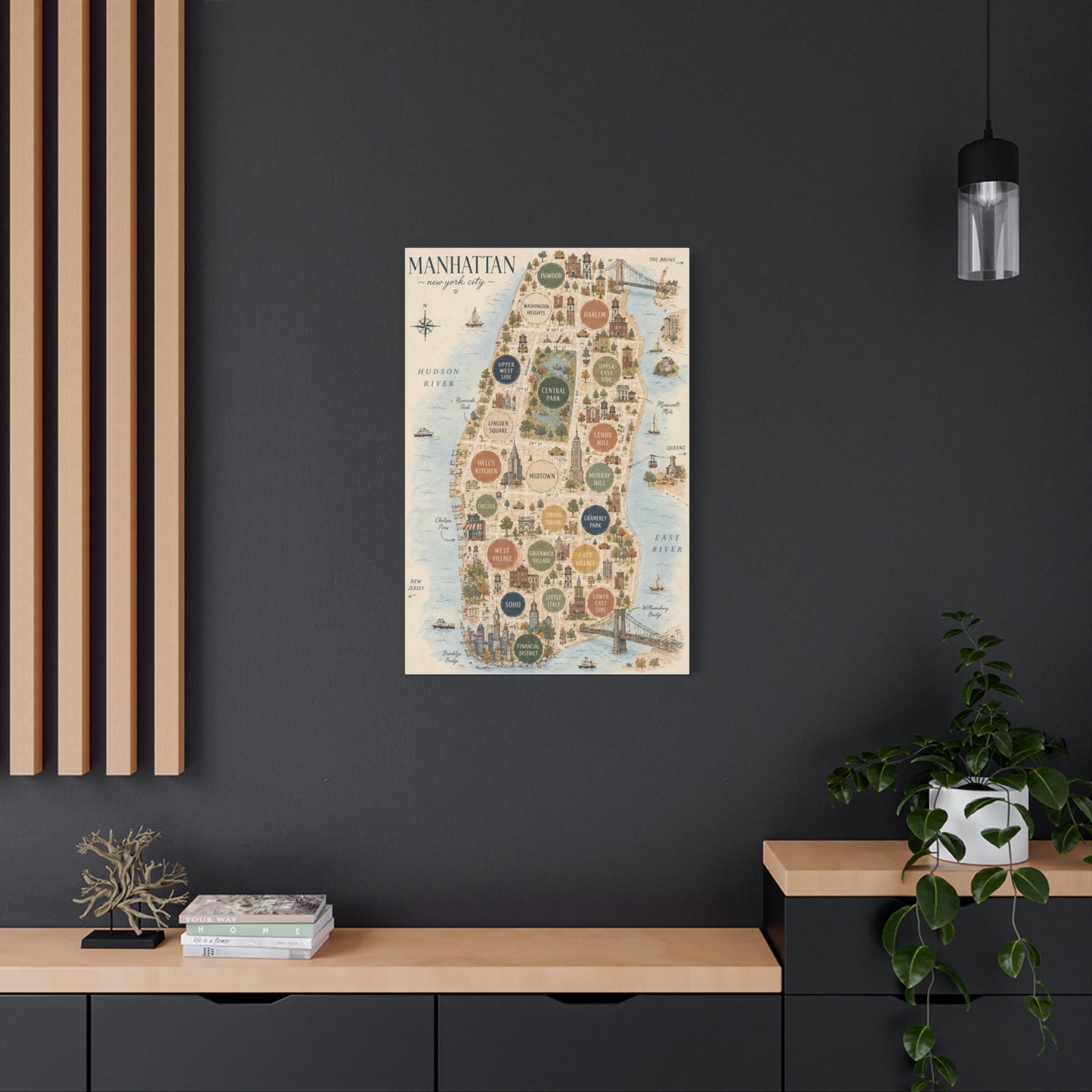 Manhattan Illustrated Map Composition Wall Art & Canvas Print