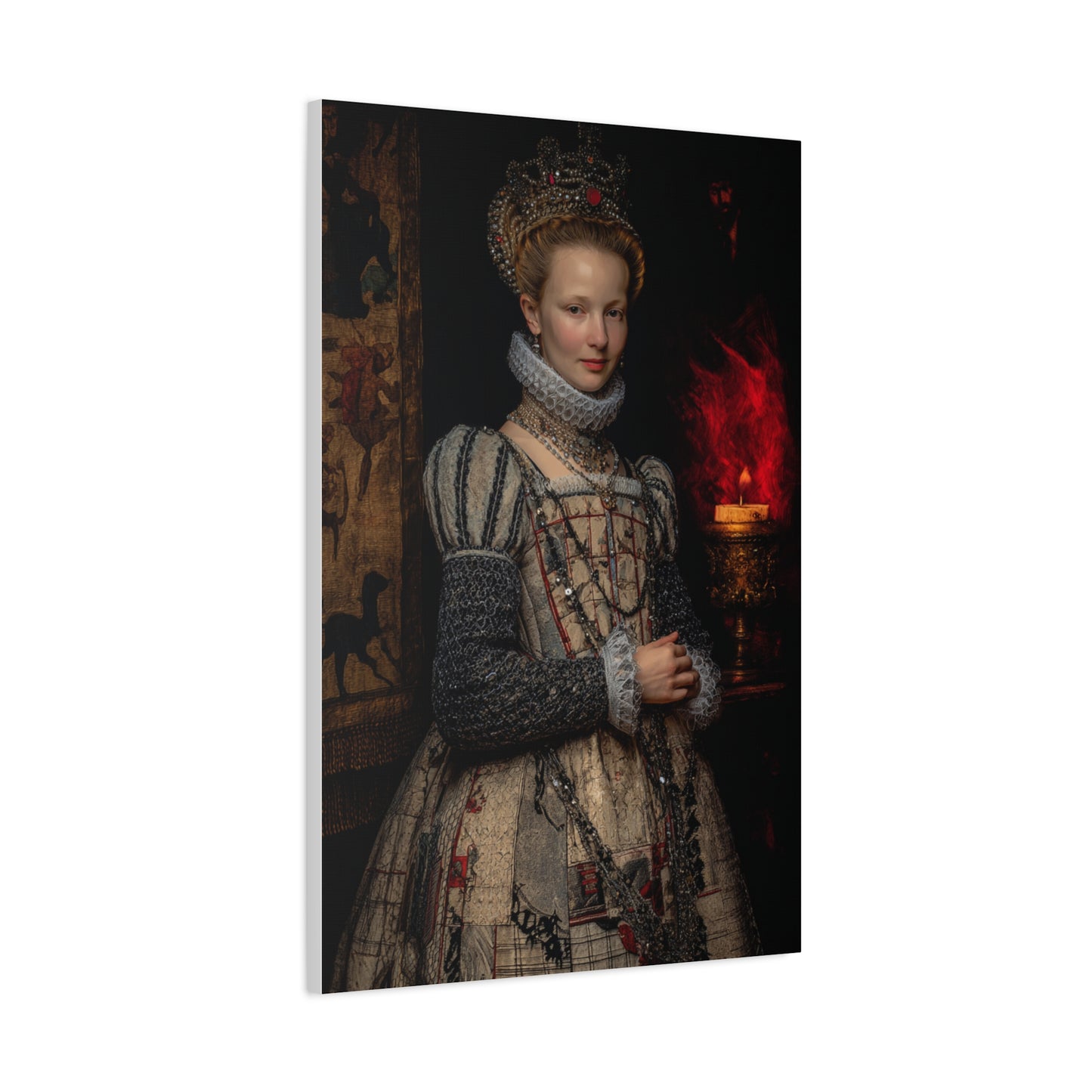Renaissance Queen in Candlelit Court Portrait Wall Art & Canvas Print