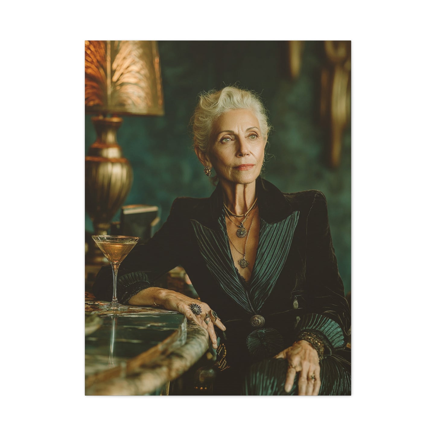 Silver-Haired Woman Martini Portrait Wall Art & Canvas Print