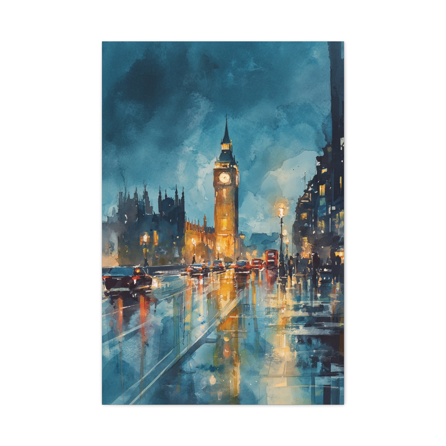 Rainy London Big Ben Reflection Wall Art & Canvas Print