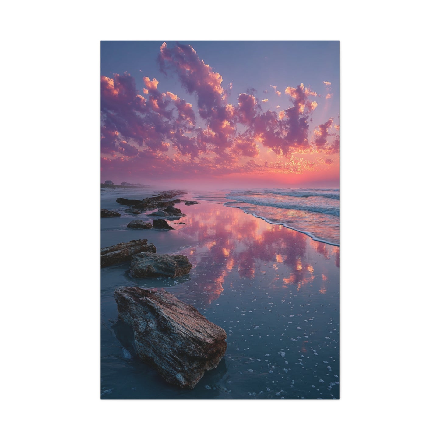 Sunrise Driftwood Shoreline Reflection Wall Art & Canvas Print