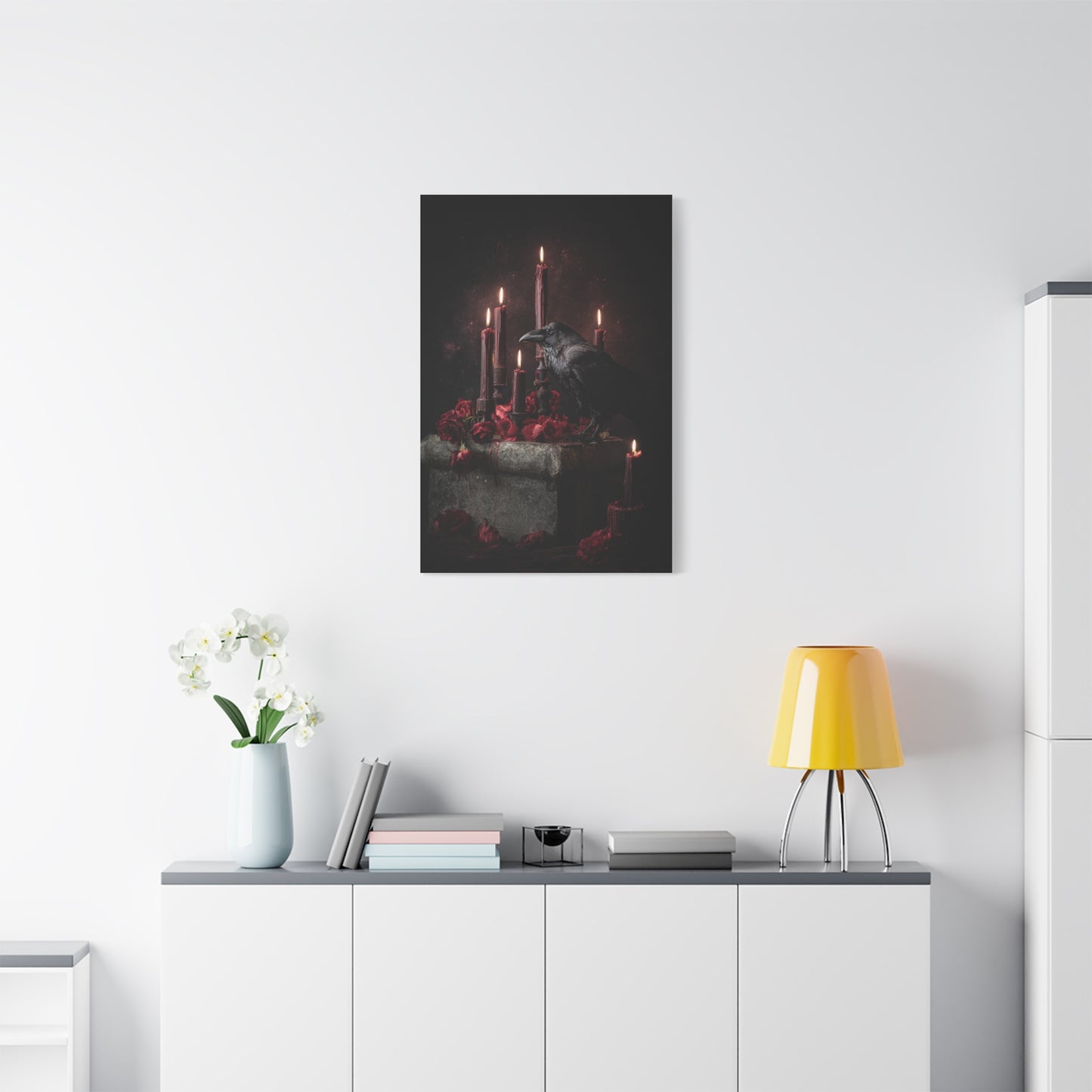 Raven with Candles and Crimson Roses Wall Art & Canvas Print