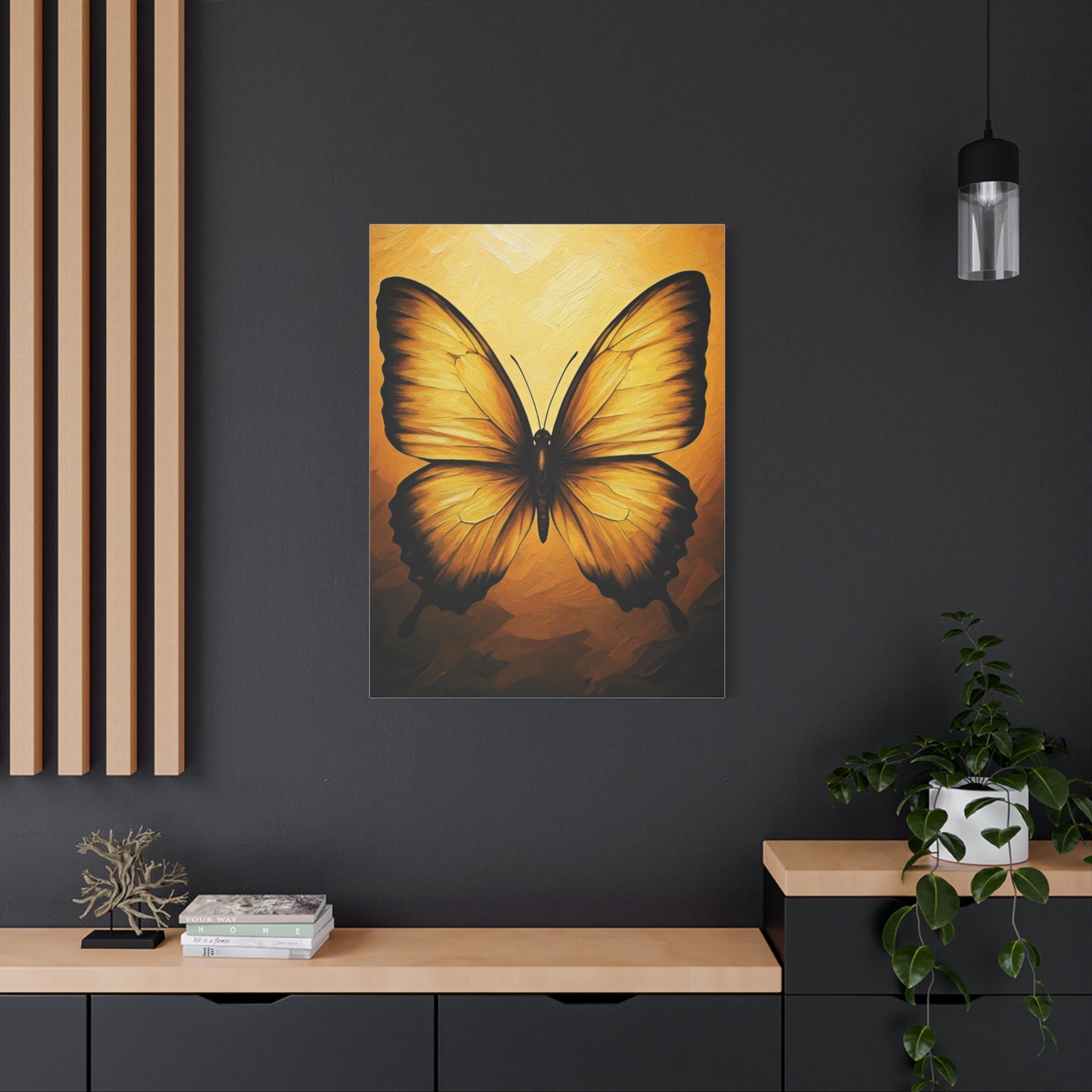 Golden Minimal Butterfly Silhouette Wall Art & Canvas Prints