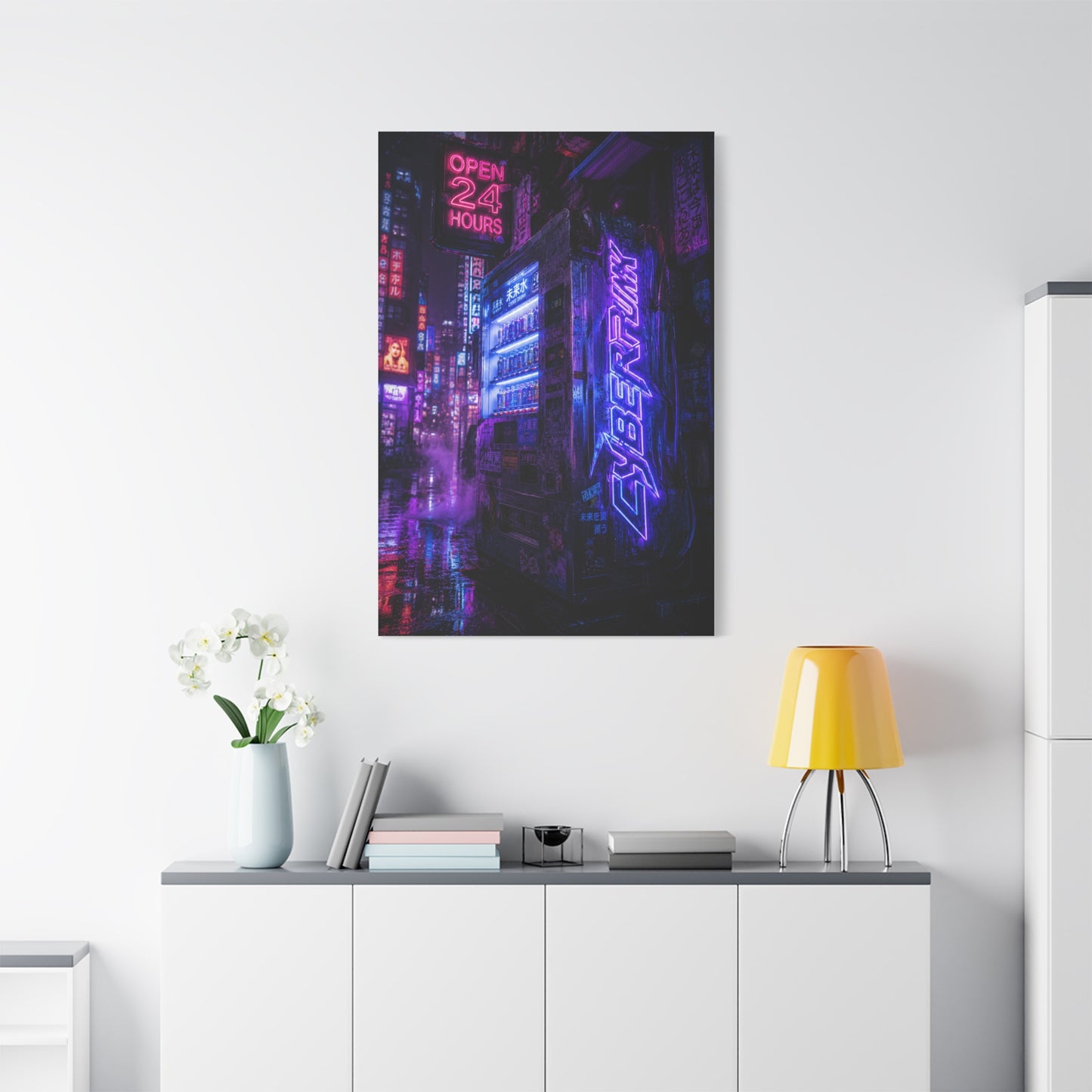 Cyberpunk Neon Vending Alley Street Wall Art & Canvas Print