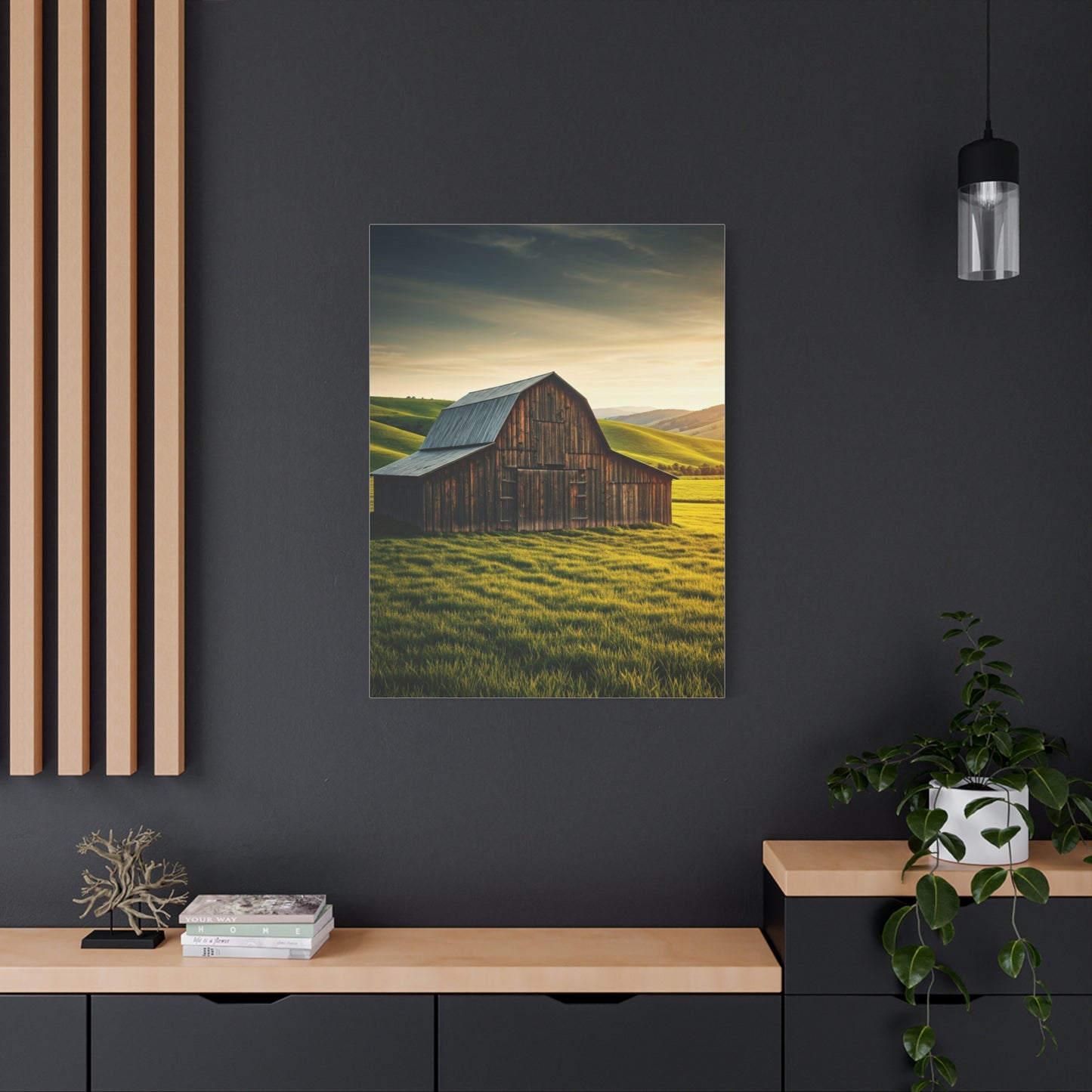 Sunlit Meadow Barn Landscape Wall Art & Canvas Prints