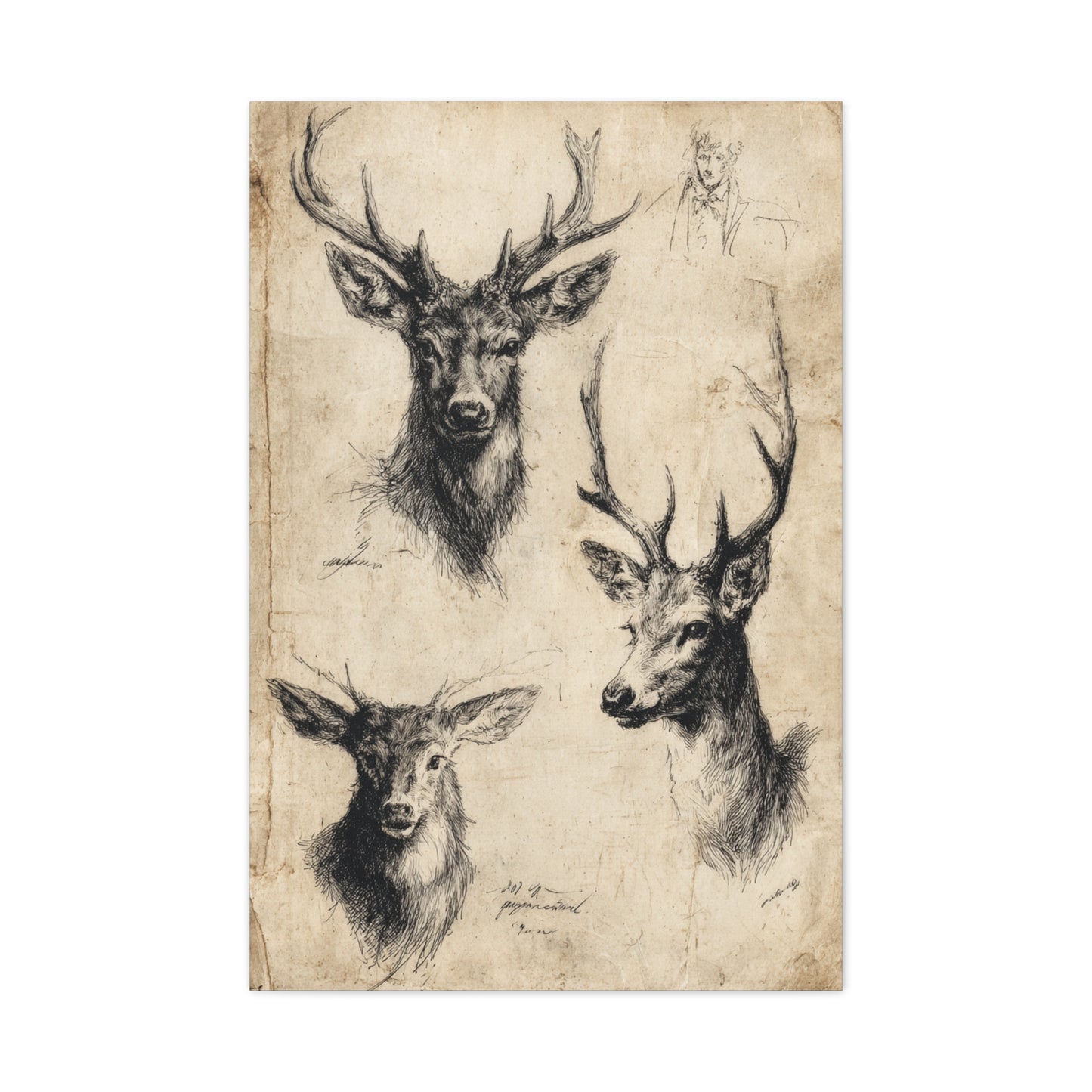 Vintage Natural History Deer Study Wall Art & Canvas Print