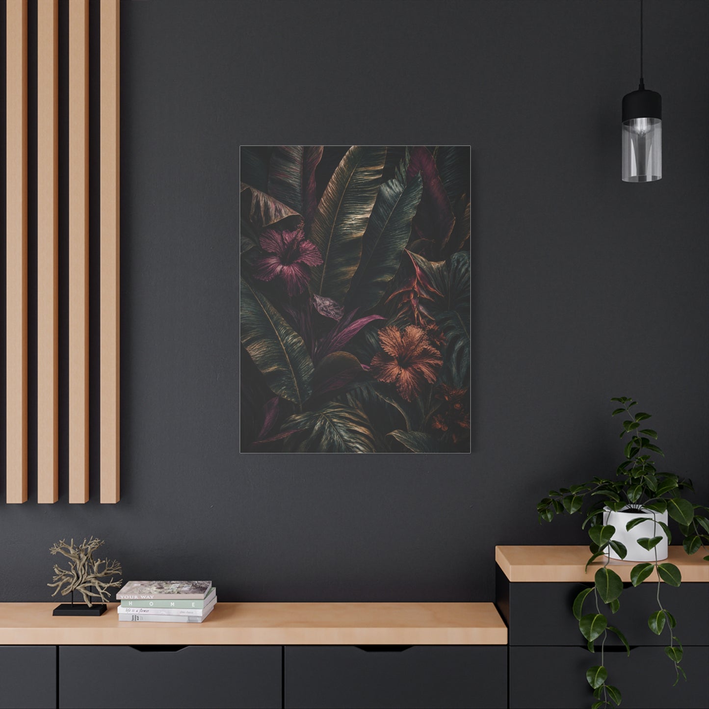 Dark Botanical Hibiscus Jungle Tropical Wall Art & Canvas Print