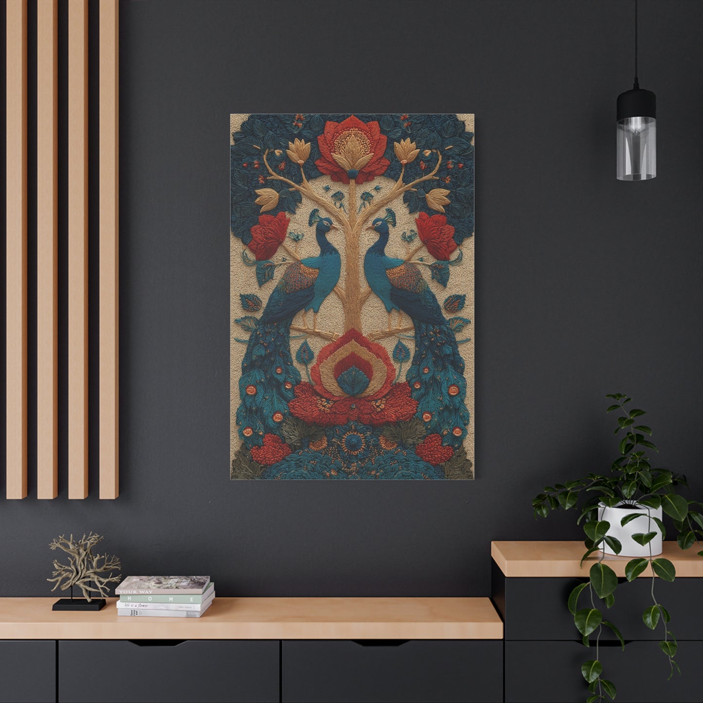 Folk Peacock Tree of Life Wall Art & Canvas Print