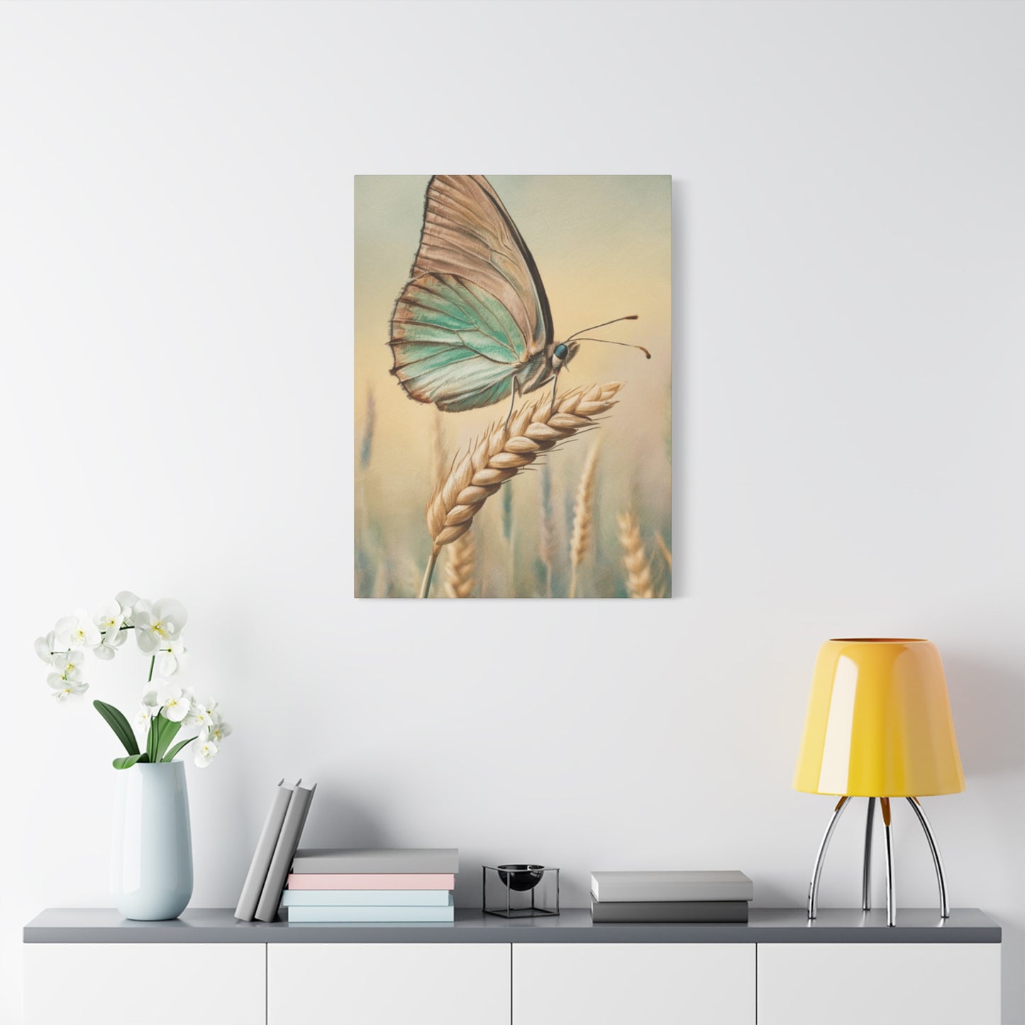 Butterfly on Wheat Crop Painting Wall Art & Canvas Prints